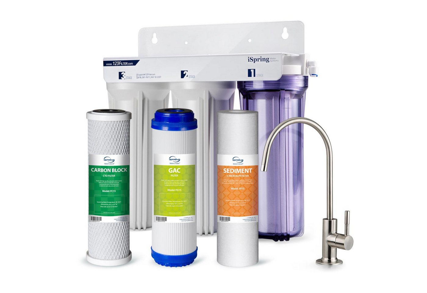 iSpring Wasserfilter US31 3-Stufen Untertischfilter - Sediment, GAC, CTO, tanklos