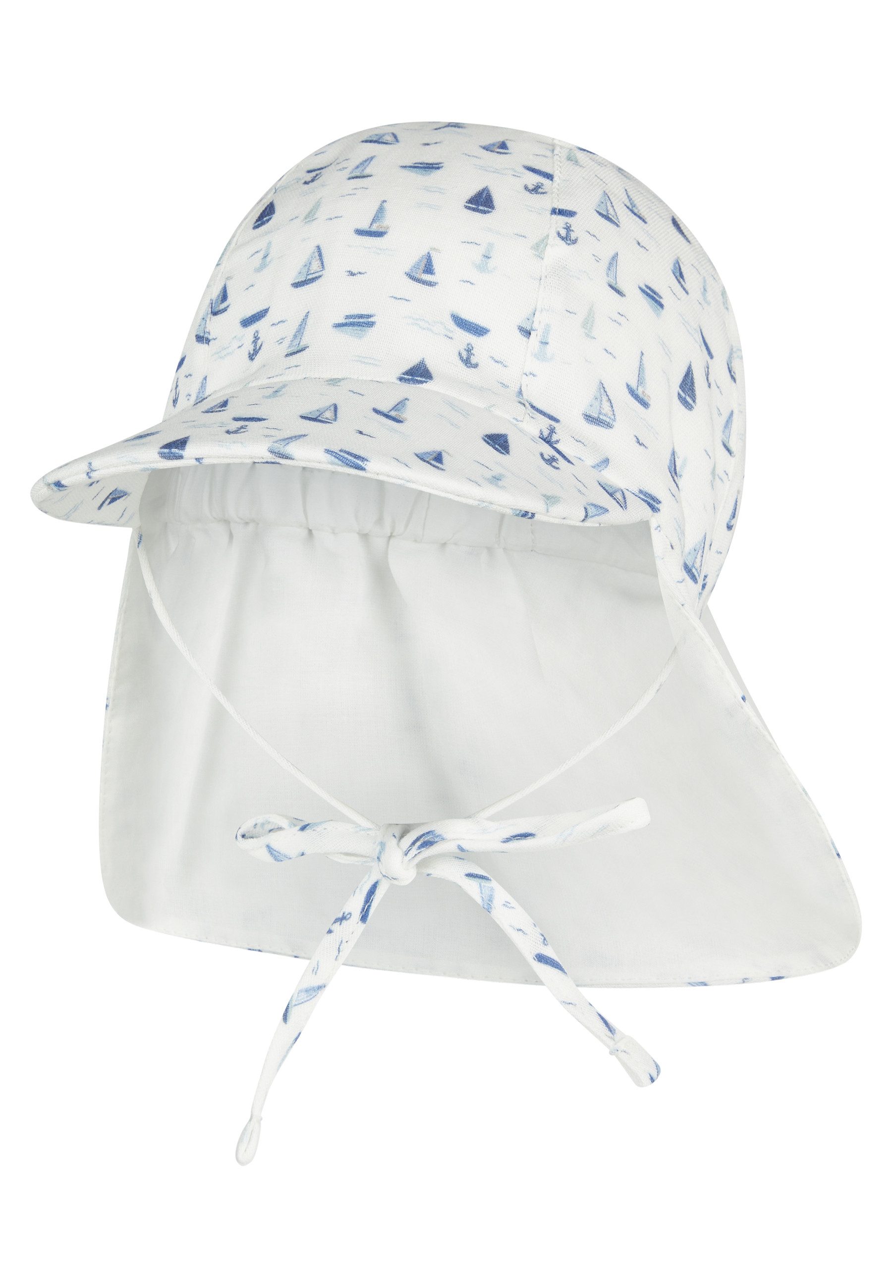 Sterntaler® Schirmmütze Schirmmütze mit Nackenschutz Boote (1-St) Schirmmütze aus Baumwolle mit Booten, Nackenschutz, Gummi & Bindeband