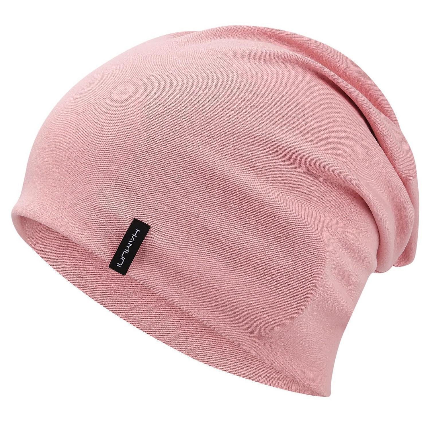 Beanie Beanie Mütze slouchy Baumwolle Damen Herren winddicht Rosa