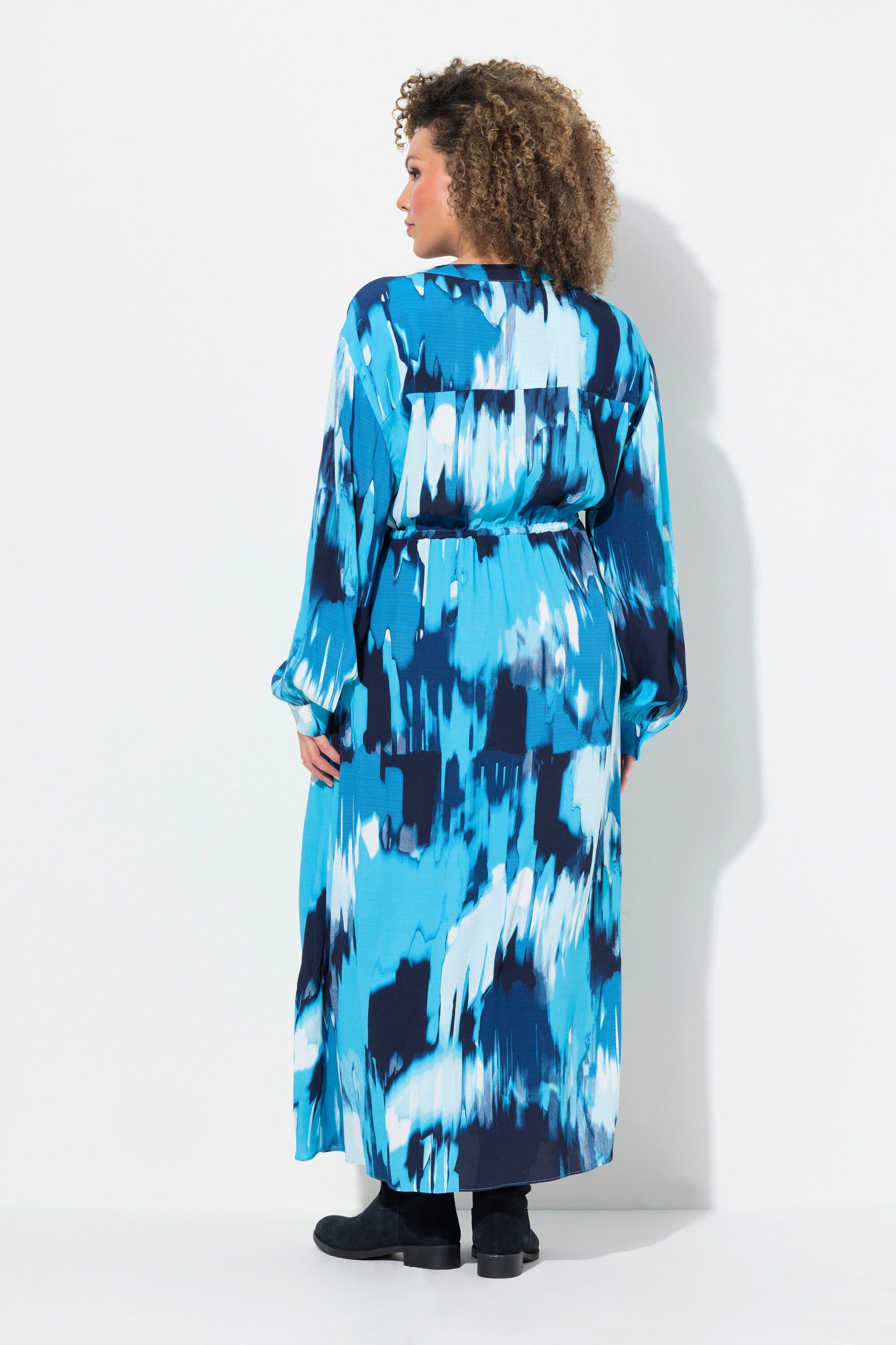 Ulla Popken Maxikleid Maxikleid Krepp Oversized Tunika-Ausschnitt