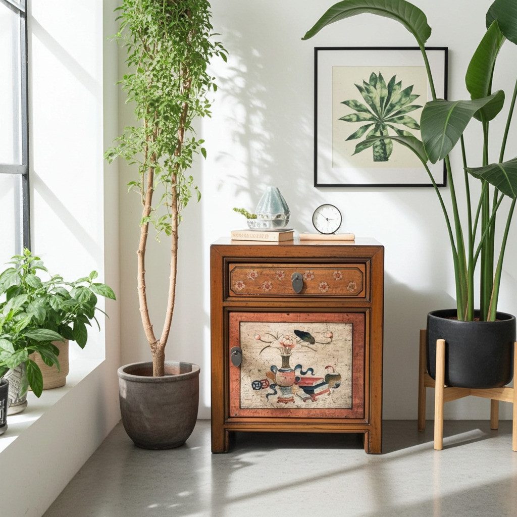OPIUM OUTLET Nachttisch Nachtkästchen Nachtschrank Schränkchen Nachtkonsole (Breite x Tiefe x Höhe: 45 x 33 x 55 cm / Kommode Vintage-Stil, Asia Möbel komplett montiert), asiatisch chinesisch orientalisch