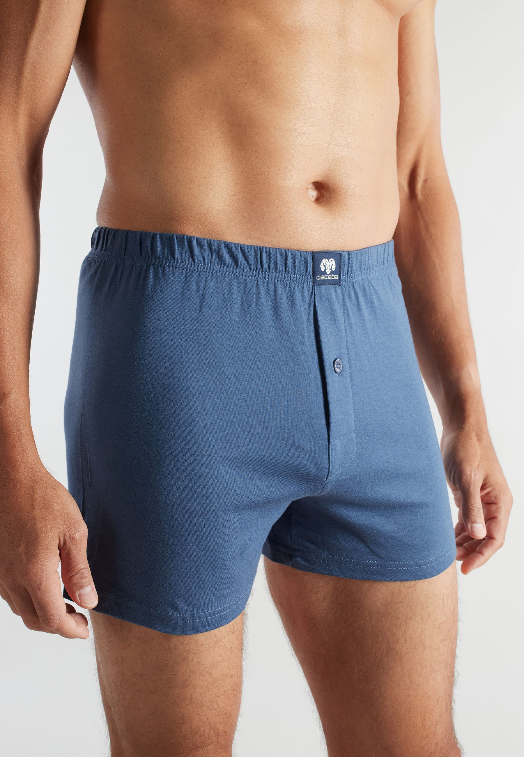 CECEBA Boxershorts CECEBA Herren Boxershort blau uni 2er Pack (2-St)