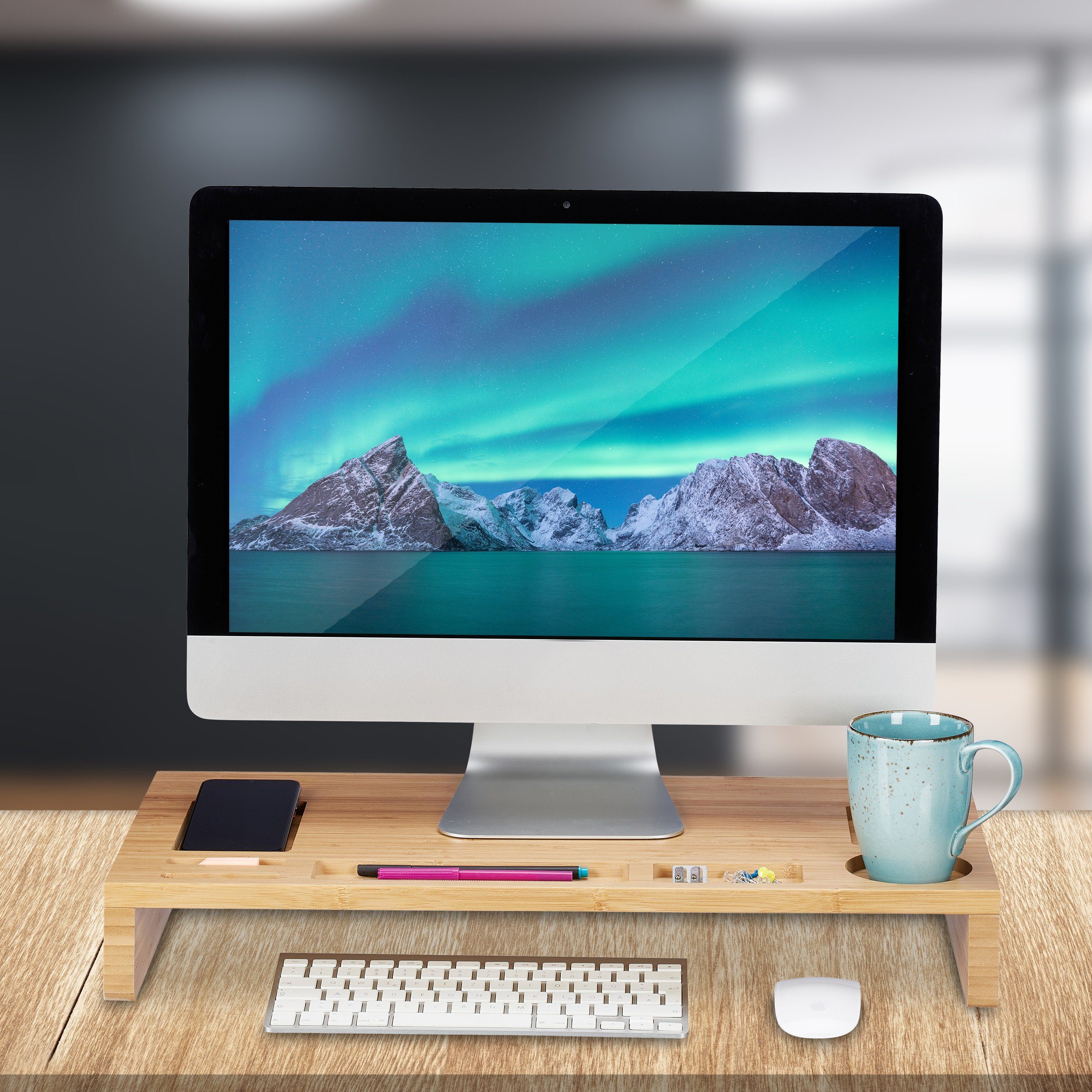 relaxdays Monitorständer aus Bambus