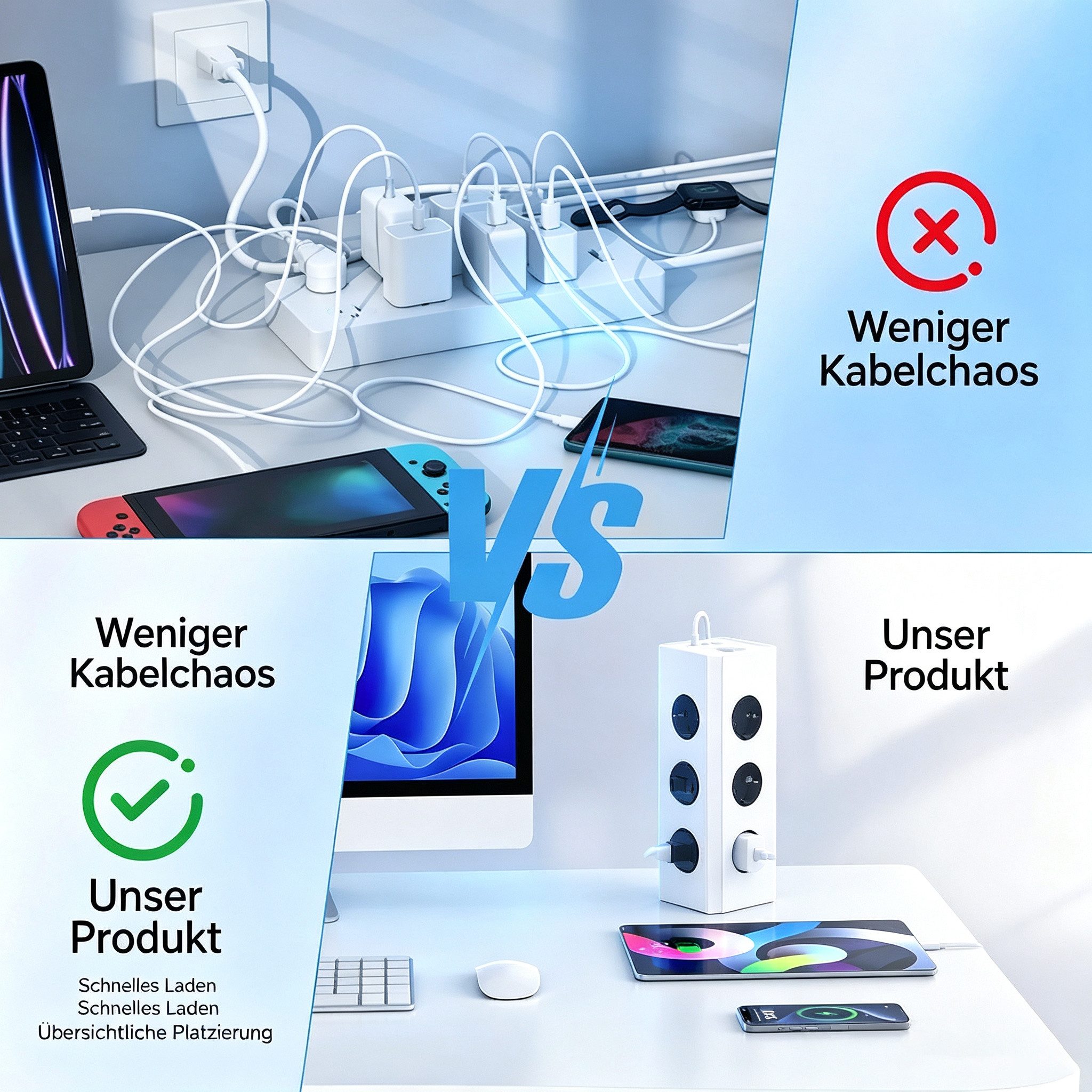 Toomoke 12 Fach Mehrfachsteckdose 2 USB-C und 2 USB-A Steckdosenleiste Mehrfachsteckdose (Ein-/Ausschalter, USB-Anschlüsse, Schutzkontaktkupplung, Schutzkontakt – Bild 5 von 5