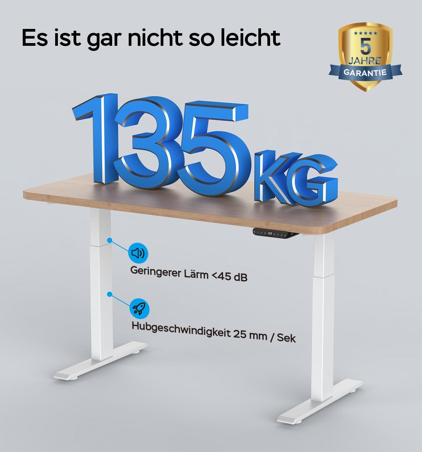 Super Solu Schreibtisch Höhenverstellbarer Schreibtisch Elektrisch Tischbeine mit 2 Motoren (2W Weiß, 1-St., 135 kg Tragfähigkeit), 4 Speicherfunktionen, Sitz-Steh-Erinnerung