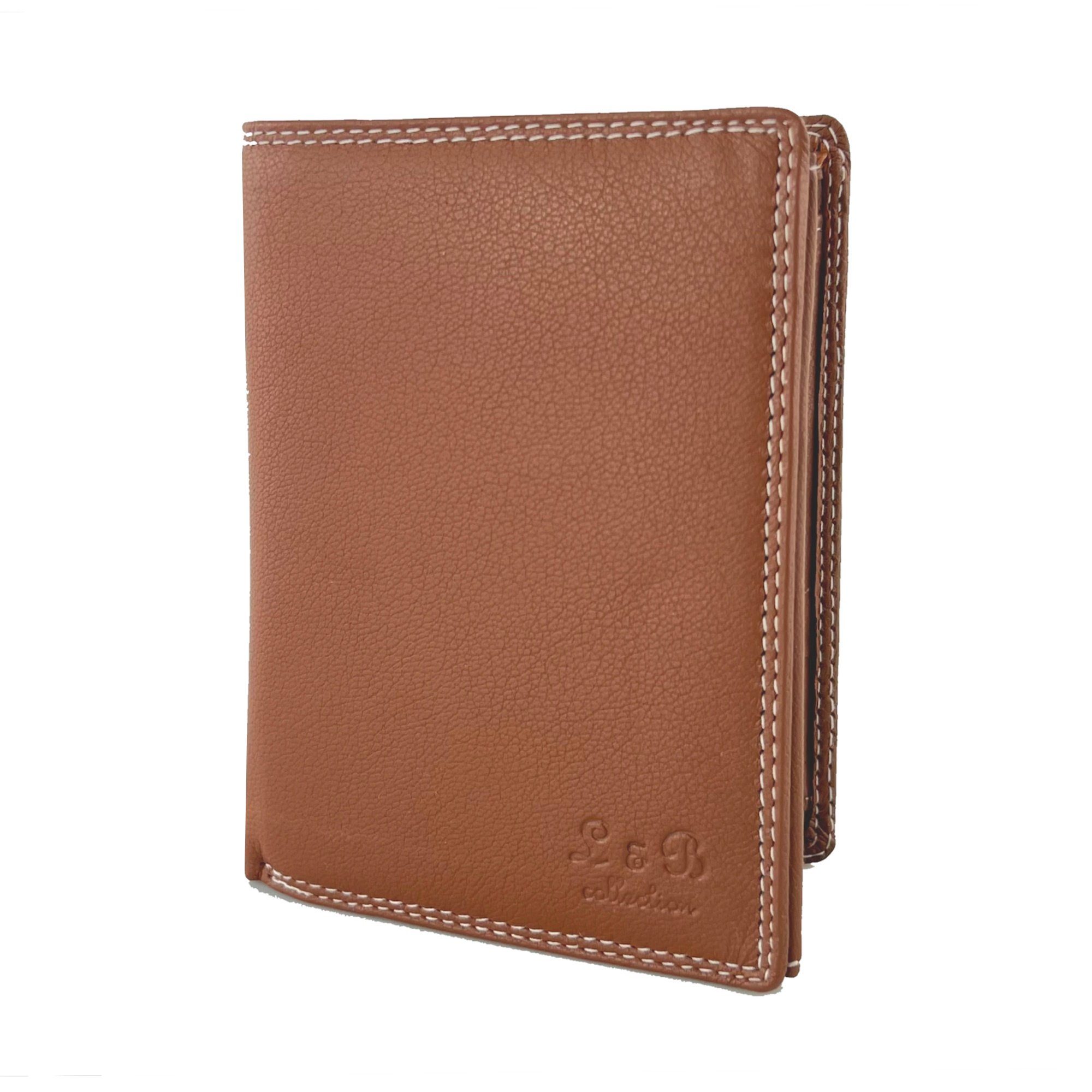 L&B Geldbörse Rindsleder Portemonnaie, integrierter RFID-Schutz >2338< Geldbeutel, Druckknopffach & Reißverschlussfach + 9 Kartenfächer & 3 Sichtfächer