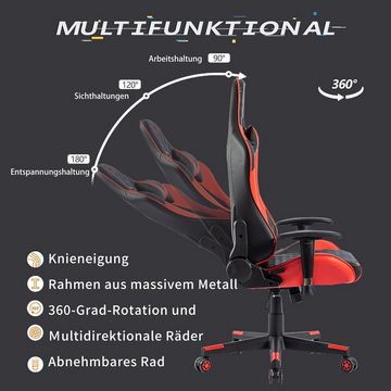 IKIDO Gaming-Stuhl Ergonomischer Spielestuhl (Professioneller Gamingstuhl), Verstellbare Rückenlehne, Ergonomischer Rahmen, Stoßdämpfendes Kissen