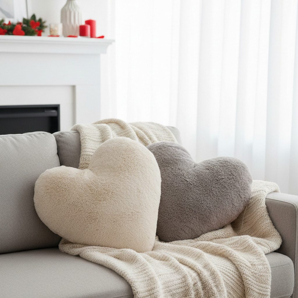 GILDE Dekokissen Herzkissen Amora Samtoptik Dekokissen creme grau 2er Set