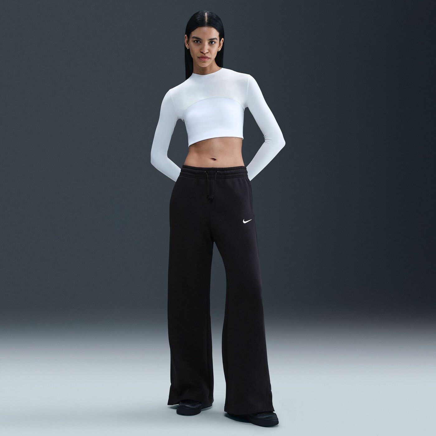 Nike Sporthose W NSW PHNX FLC HR PANT WIDE 2 BLACK/SAIL