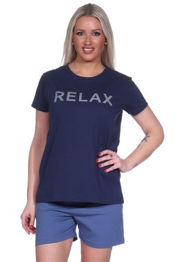 RELAX by Normann Pyjama Damen Shorty Schlafanzug kurzarm mit tollem Front-Print - 122 10 905