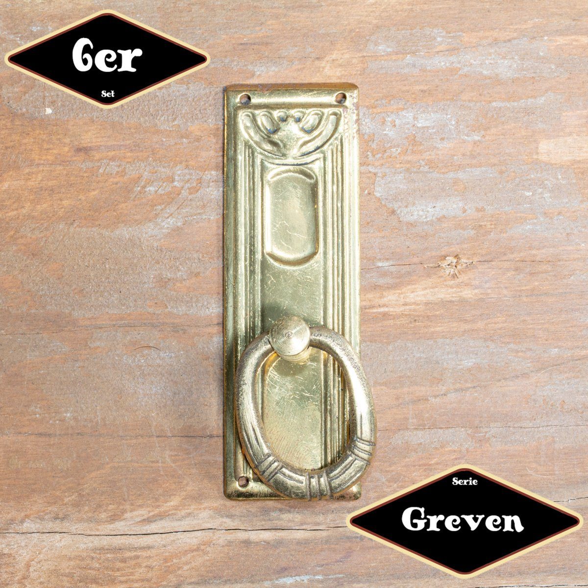 Möbelbeschlag Schubladengriff,Serie"Greven",6er Pack, Eisen in Messing gl., H8,5x4,5cm