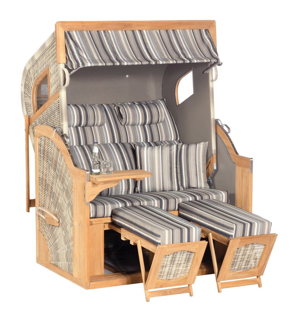 Natur24 Strandkorb Gartenstrandkorb Rustikal 405 Z Teak Comfort XL 2-Sitzer White Coral, BxTxH: 135x90x165 cm, 71173032