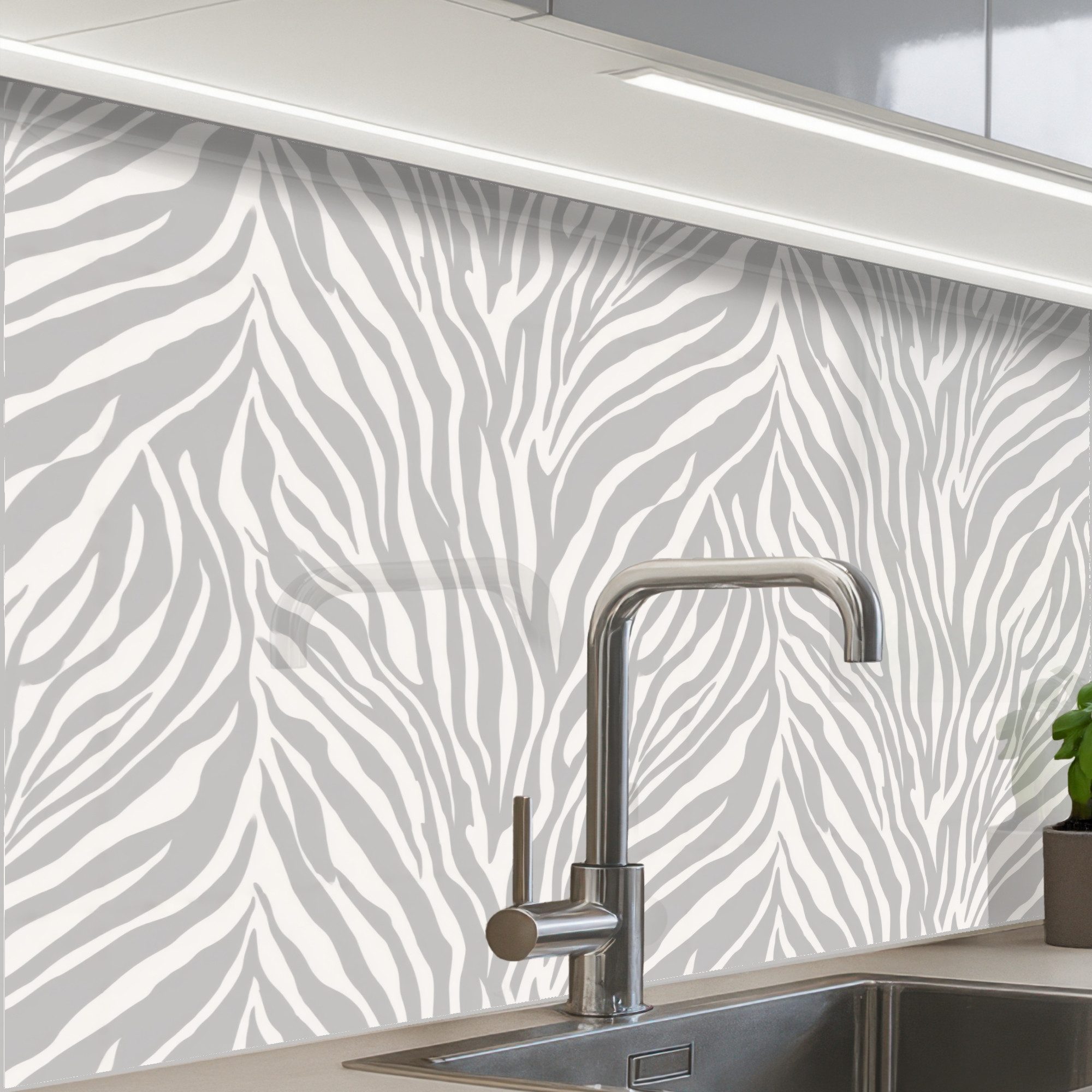 KitchenYeah Küchenrückwand Muster selbstklebend (keine Folie) Zebra - Motiv - Grau, (1-tlg), Spritzschutz, Küche, Rückwand, Küchenwand, Küchenfront, 30x20 cm