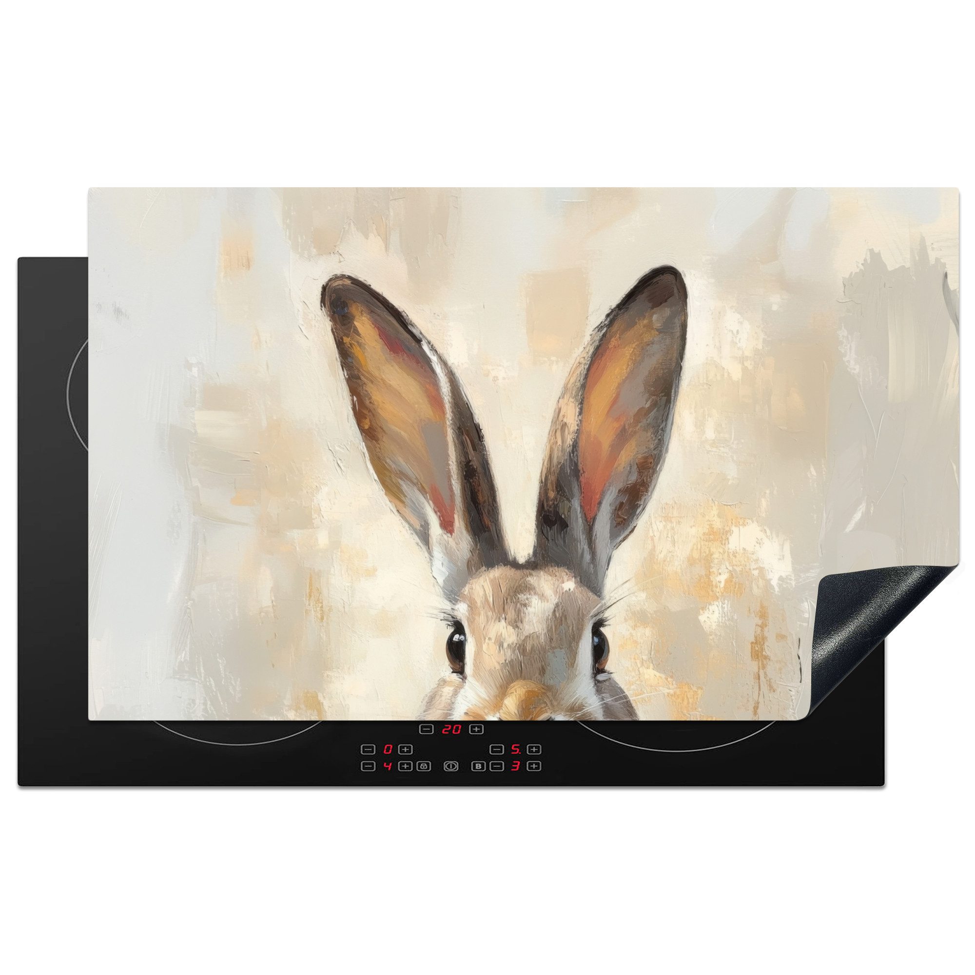 MuchoWow Herd-Abdeckplatte Hase - Ohren - Braun, Vinyl, (1 tlg), Herdabdeckplatten für Ceranfeld, Induktionsschutz, 80x50 cm