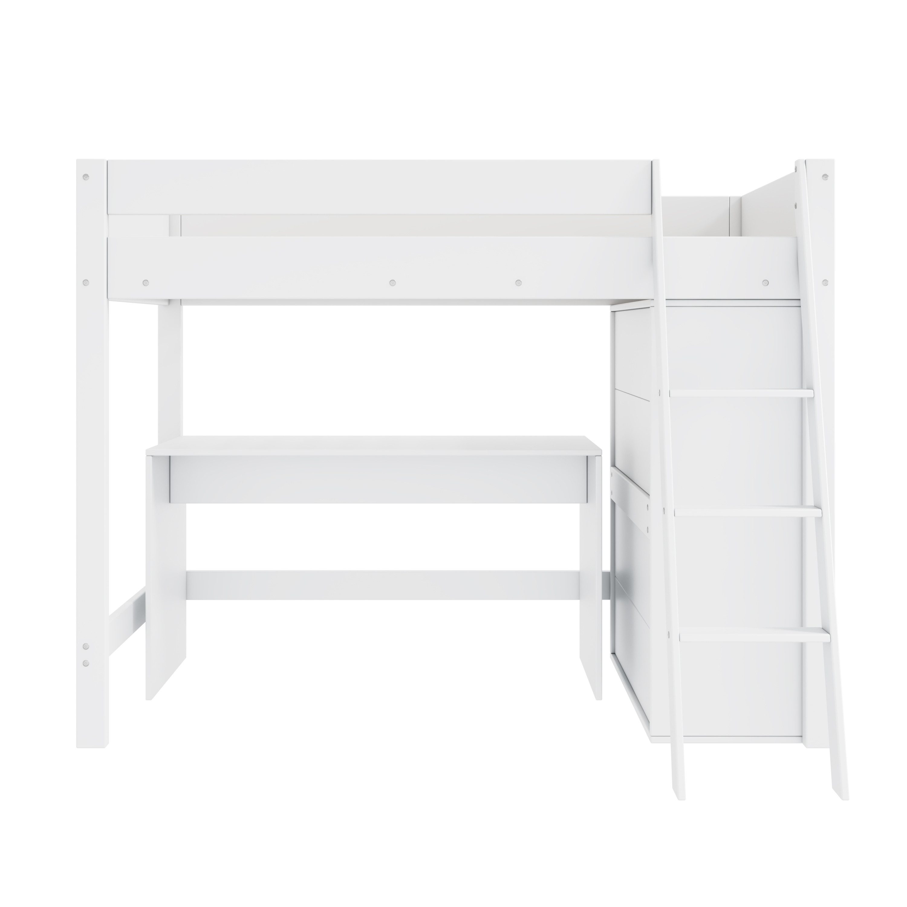 Flieks Hochbett Kinderbett 90x200cm mit Leiter, Schreibtisch und Kleiderschrank