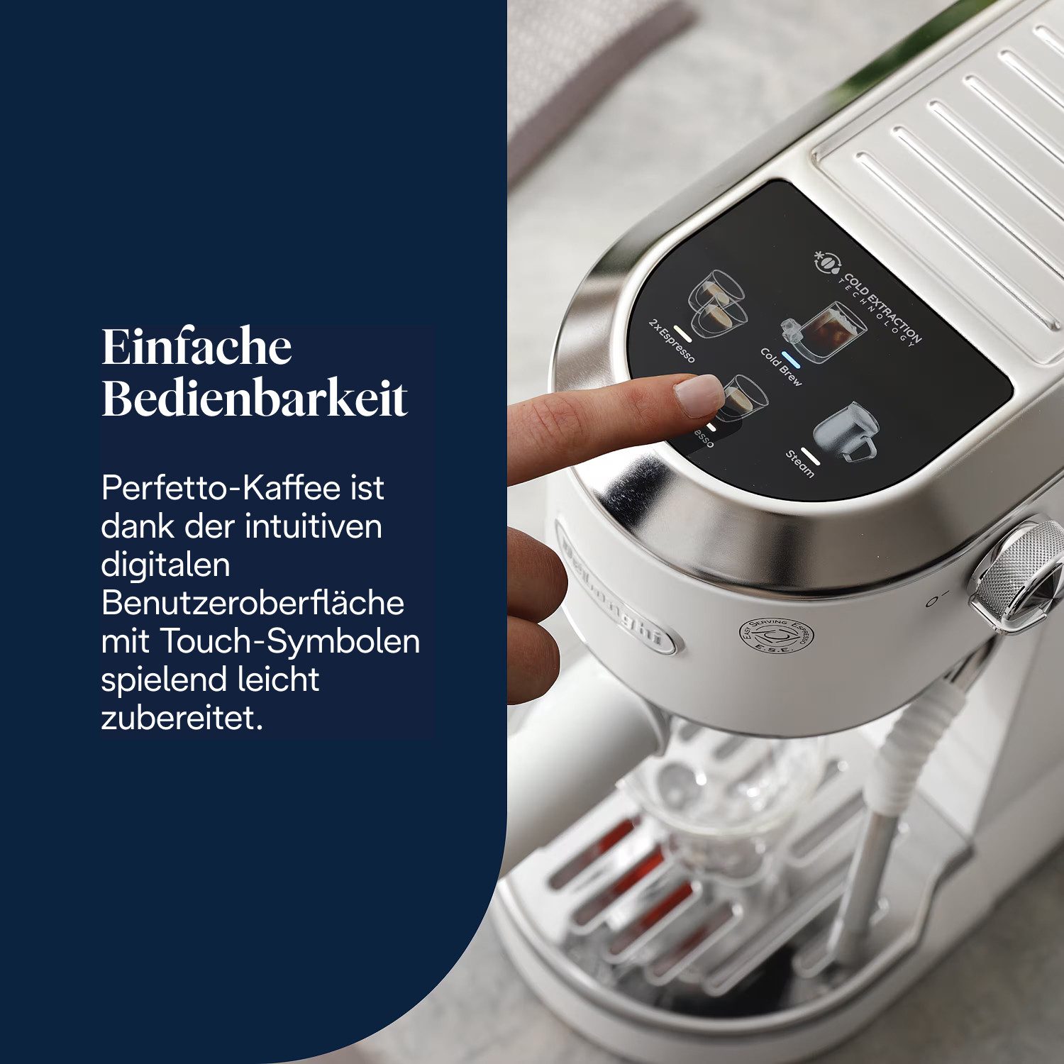 De'Longhi Espressomaschine Dedica Duo EC890.WI - Espresso & Cold Brew, 15 Bar, Touch-Buttons, Cold Brew in unter 5 Minuten, 15 cm breit, 1,1L, inkl. Milchschaumdüse