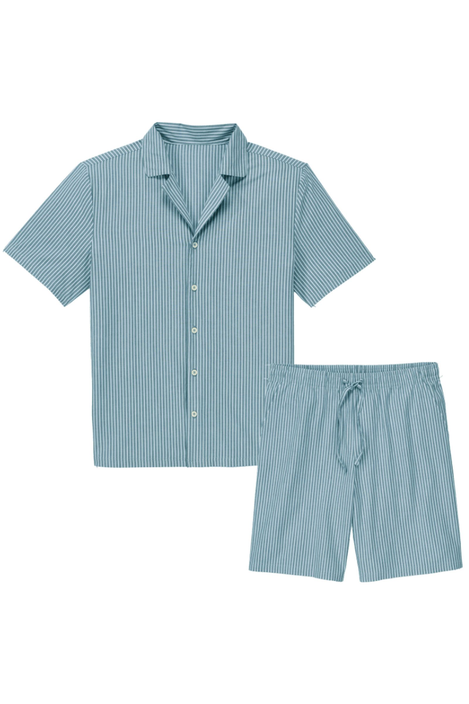 UP2FASHION MEN Pyjama Up2Fashion Herren Pyjama Schlafanzug Oberteil + Schlafhose (2-tlg, Shorty + Oberteil, 2 tlg) hoher Tragekomfort dank 100% Bomwolle