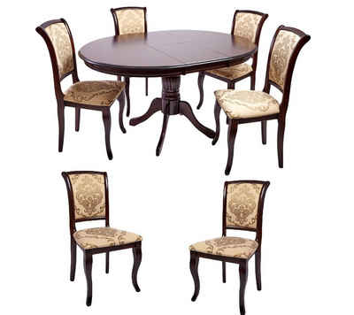 Rodnik Essgruppe Versailles, Holz Esstisch ausziehbar, Stühle, Esszimmer Set Barock