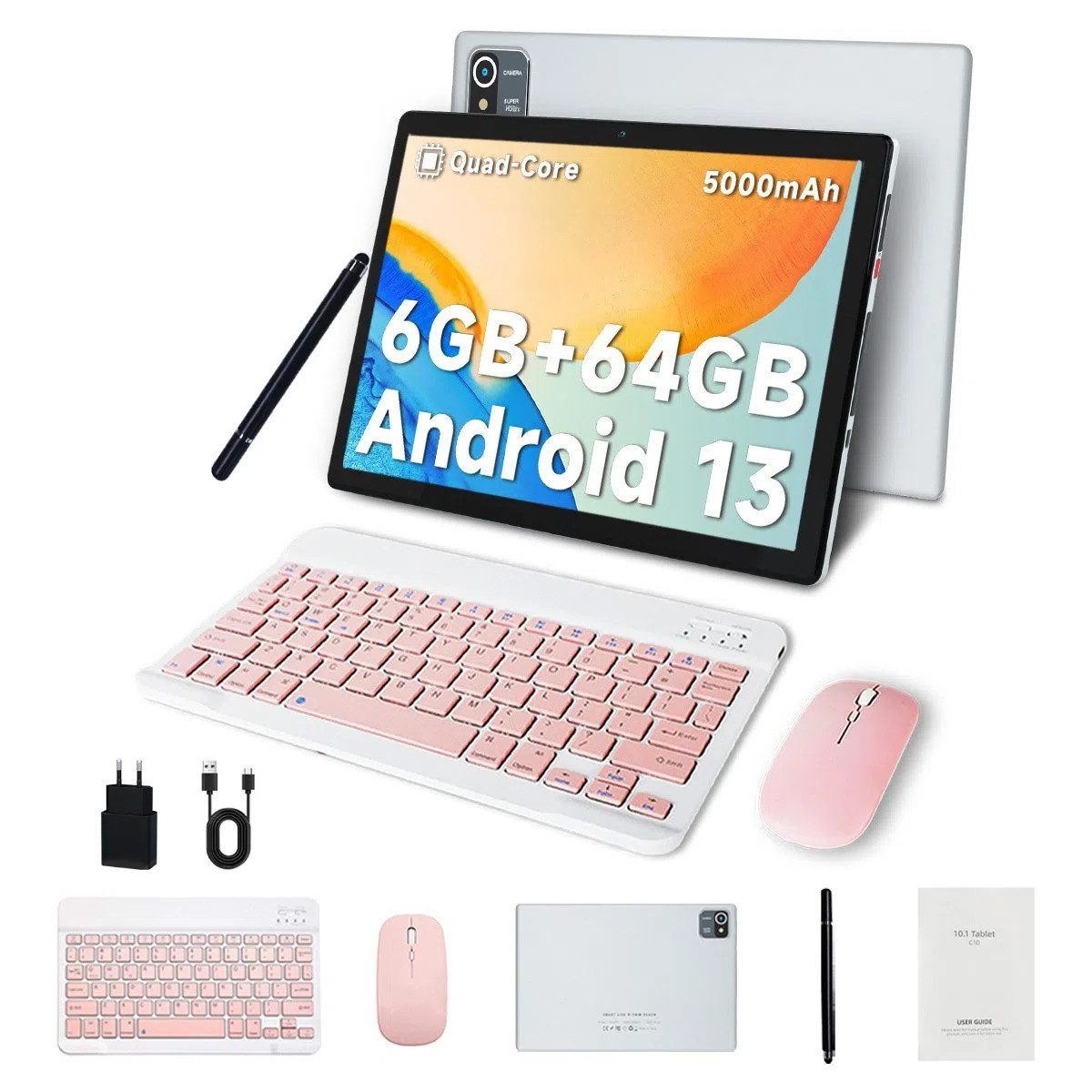 BUFO 10 Zoll Android 64 GB, 1280x800 HD IPS, mit Tastatur & Stift Set Tablet (10", 64 GB, Android, GMS-zertifiziert Android 13, mit Tastatur/Stift/Maus)