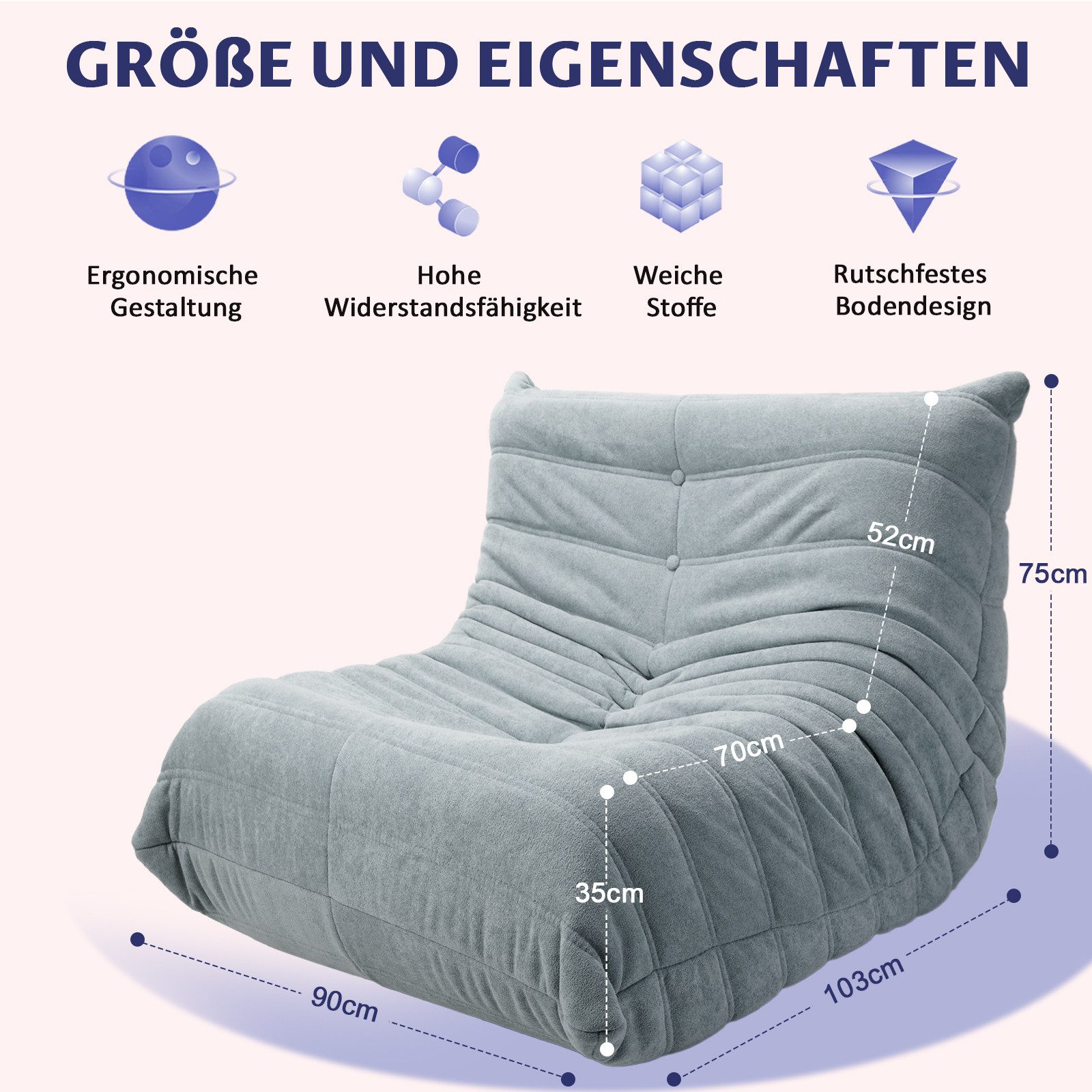 Durrafy Sitzsack Relaxsessel,Übergröße Sitzsack Lazy Sofa,Bodensofa,Einzels günstig online kaufen