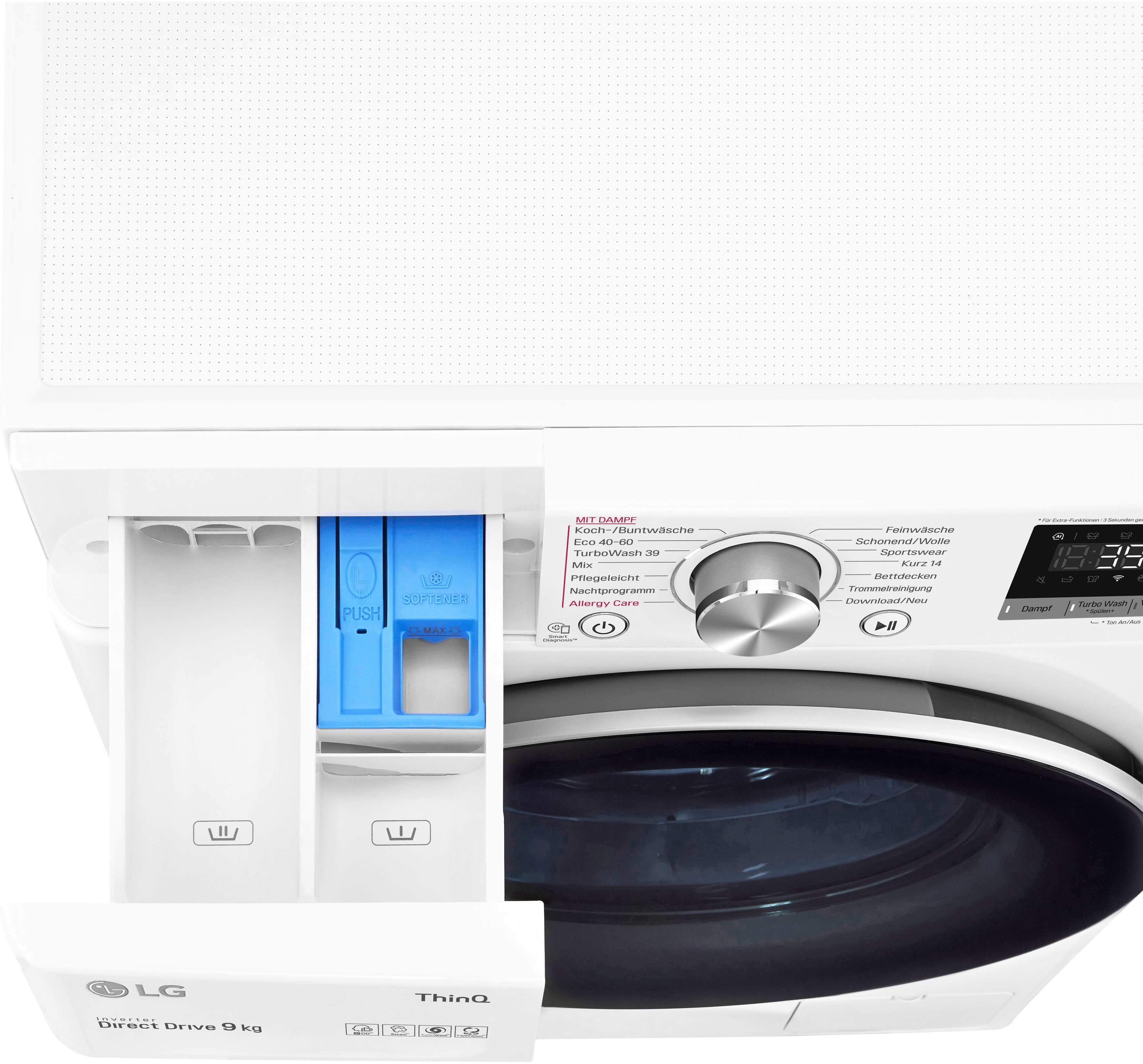 LG Waschmaschine F6WV709P1, 9 1600 kg, TurboWash® Minuten in - Waschen U/min, 39 nur