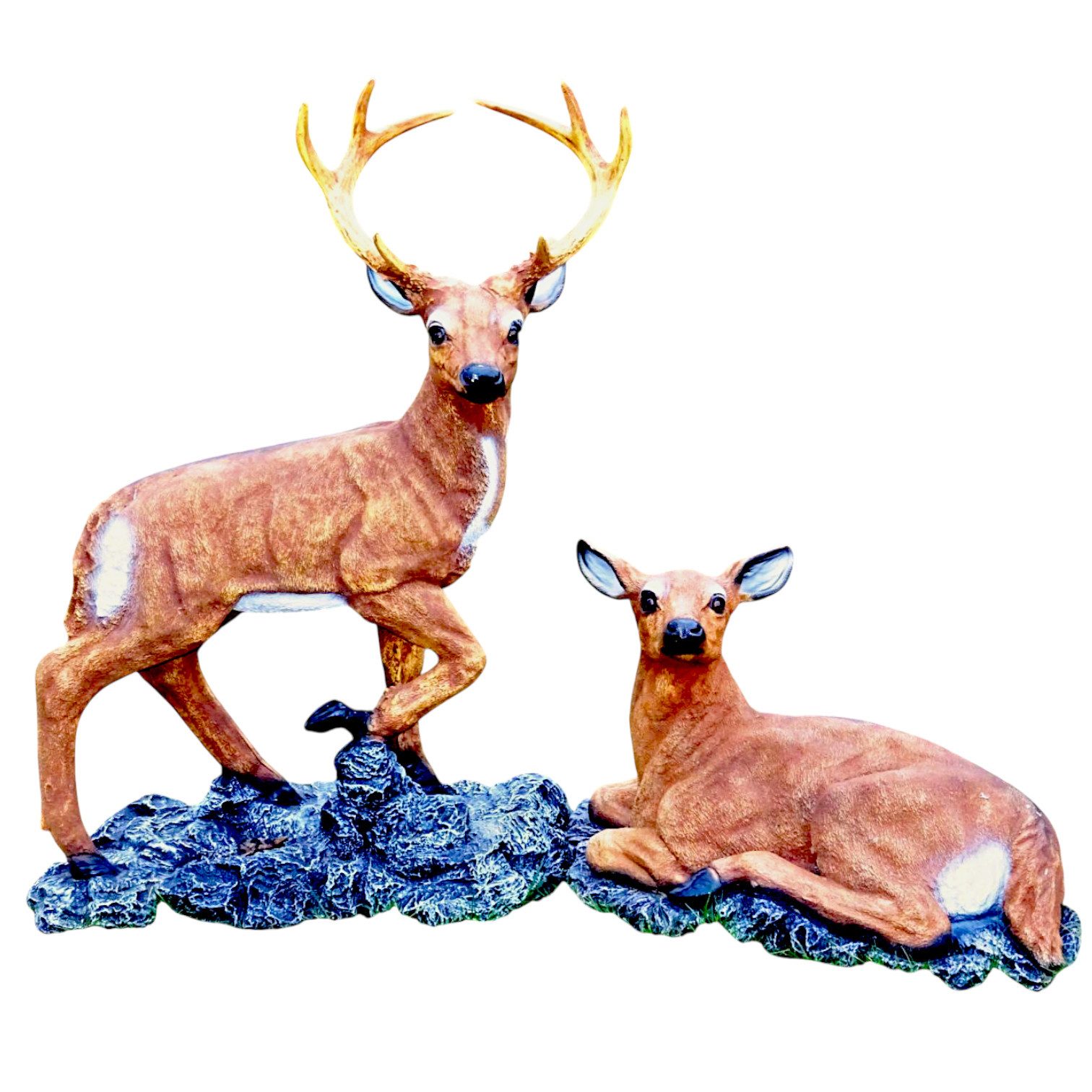 DEKO VERTRIEB BAYERN Tierfigur XXL Hirsch + Reh Paar auf Felsen SET Premium Garten Deko Figur