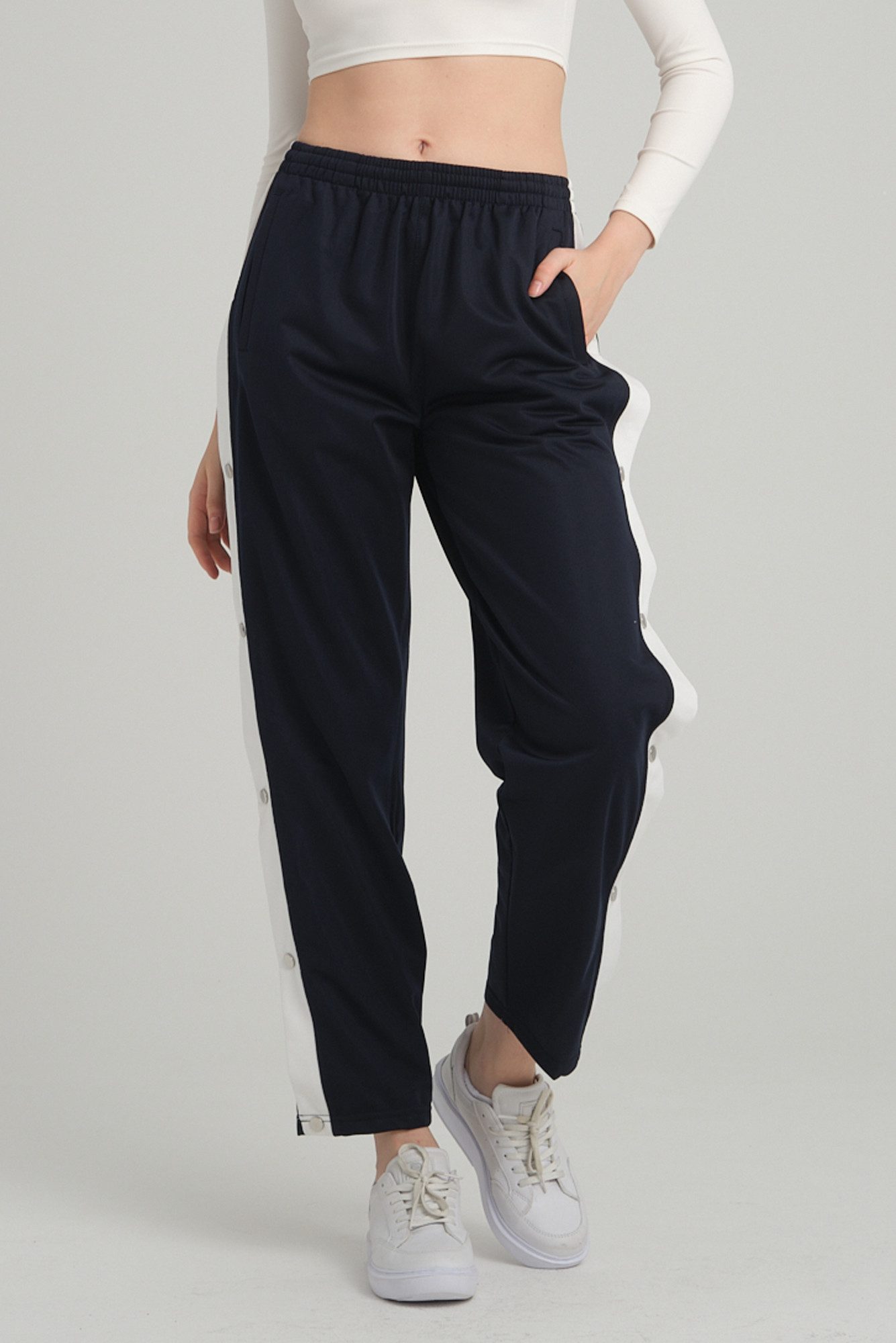 Jogginghose Knopfhose Jogginghose mit Druckknöpfen Sporthose Damen Relaxhose