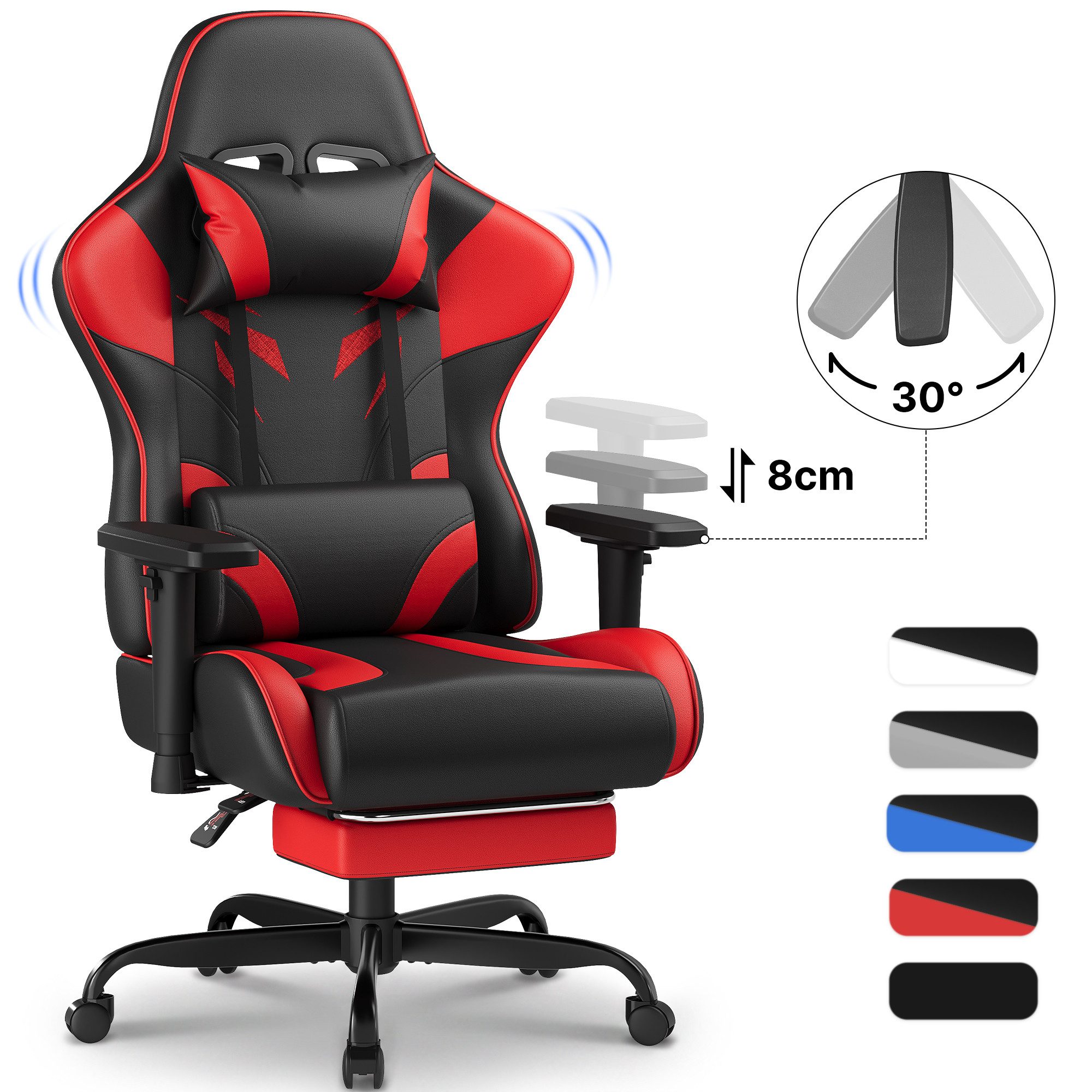 HOMALL Gaming-Stuhl Massage Gaming Stuhl mit Fußstütze 90-135° Rückenlehne einstellbar (Bürostuhl Ergonomisch,Verstellbarem Lenden- & Kopfkissen,mit Fußstütze), Ergonomischer Bürostuhl,Kopfstütze und Lendenstütze