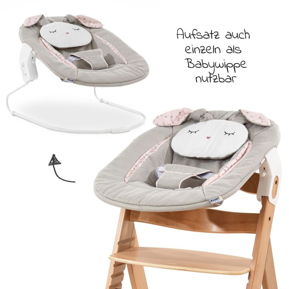 Babystuhl Alpha Sitzauflage Natur Hochstuhl Set Plus Bunny für inkl. Neugeborene 4 Newborn Hauck Geburt Holz ab & St), (Set, Aufsatz Powder