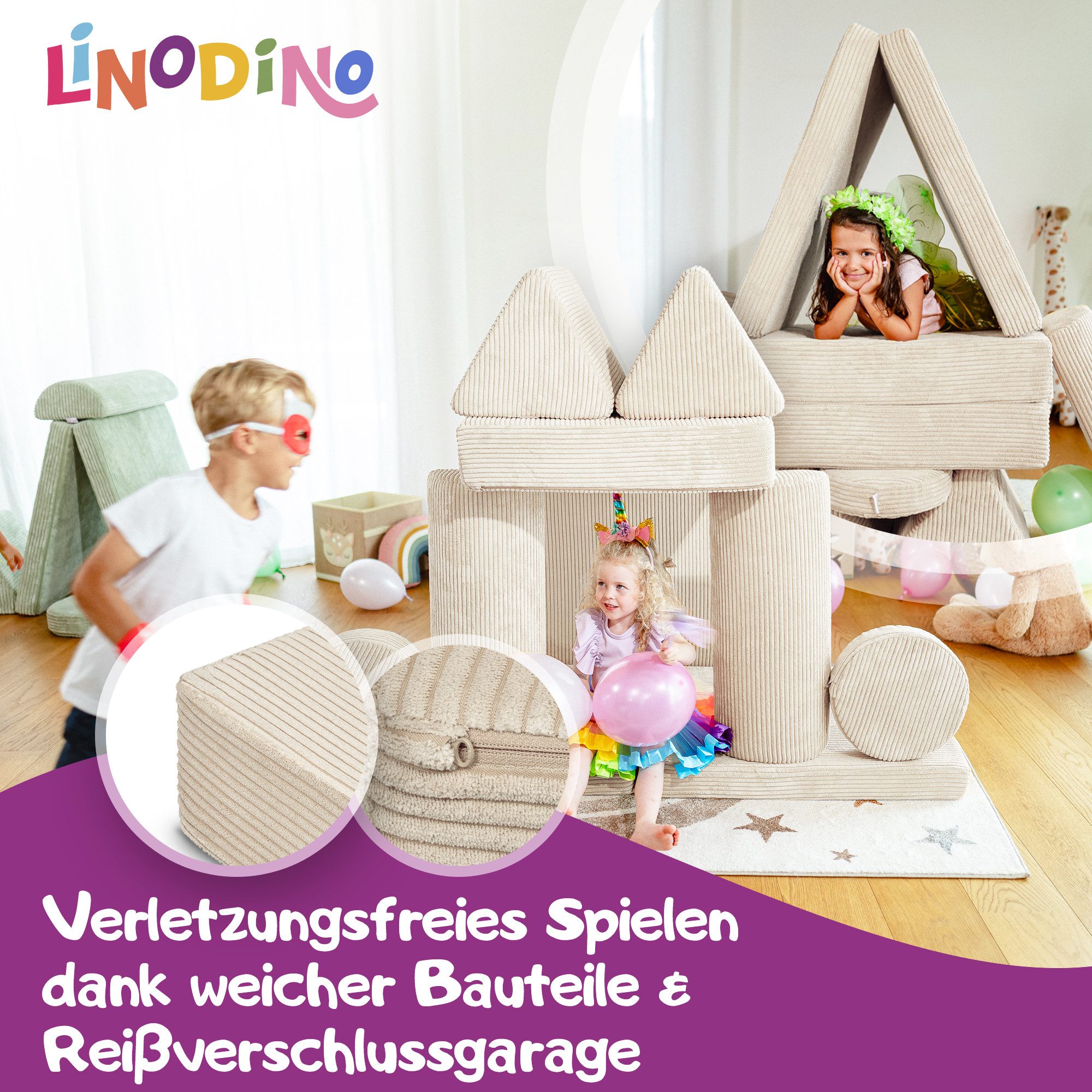 Linodino Kindersofa Spielsofa I Schaumstoff Stapelsteine für Kinder I Kindercouch, 3 Jahre Garantie