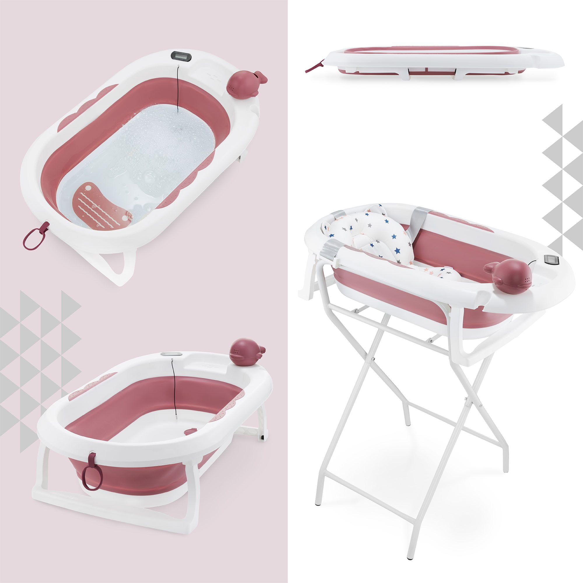 Moby-System Babybadewanne Faltbare Babybadewanne mit Thermometer - Altrosa