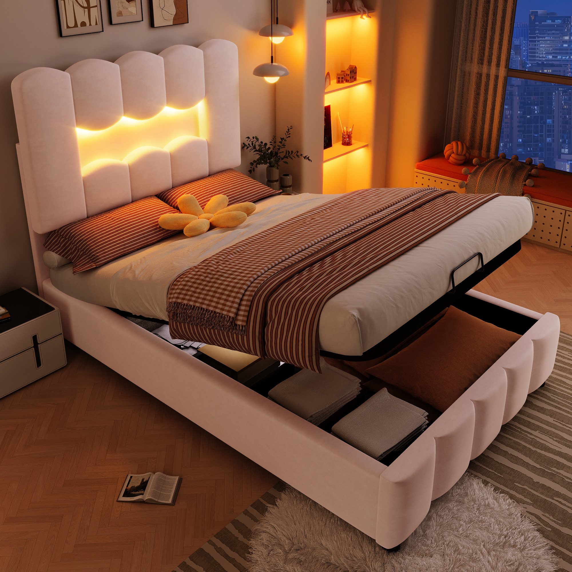 Merax Polsterbett 90x200cm mit LED-Beleuchtung (1-tlg., Jugendbett Gästebet günstig online kaufen