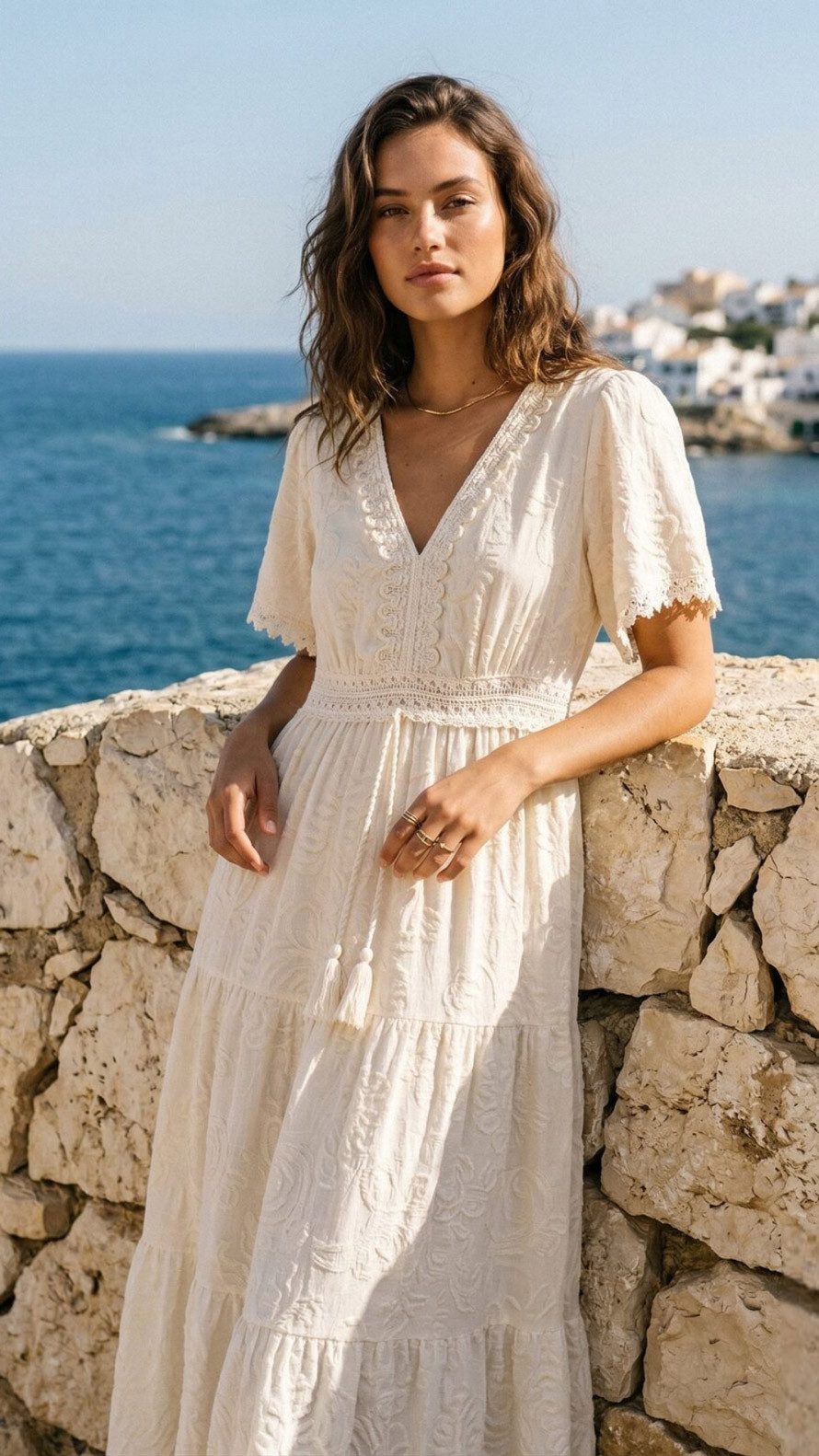 Charis Moda Maxikleid Sommerkleid im romantischen Bohéme Stil