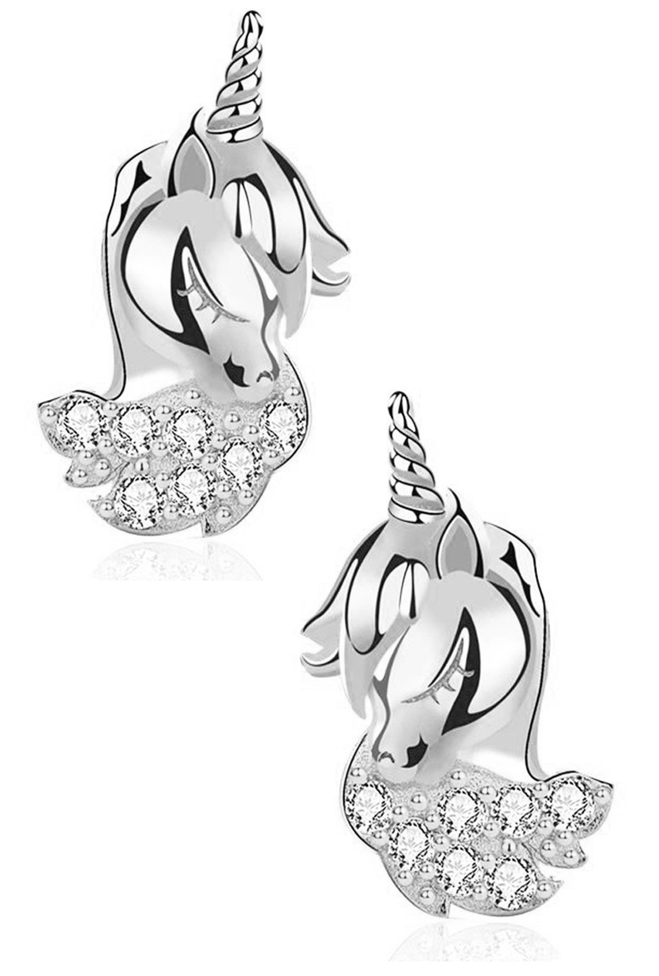 Limana Paar Ohrstecker Einhorn Pferde echt 925 Silber Gold Kinderohrringe Kinderschmuck (Geschenkset, inkl. Geschenkdose), Zirkonia Idee Geschenk für Kinder Mädchen