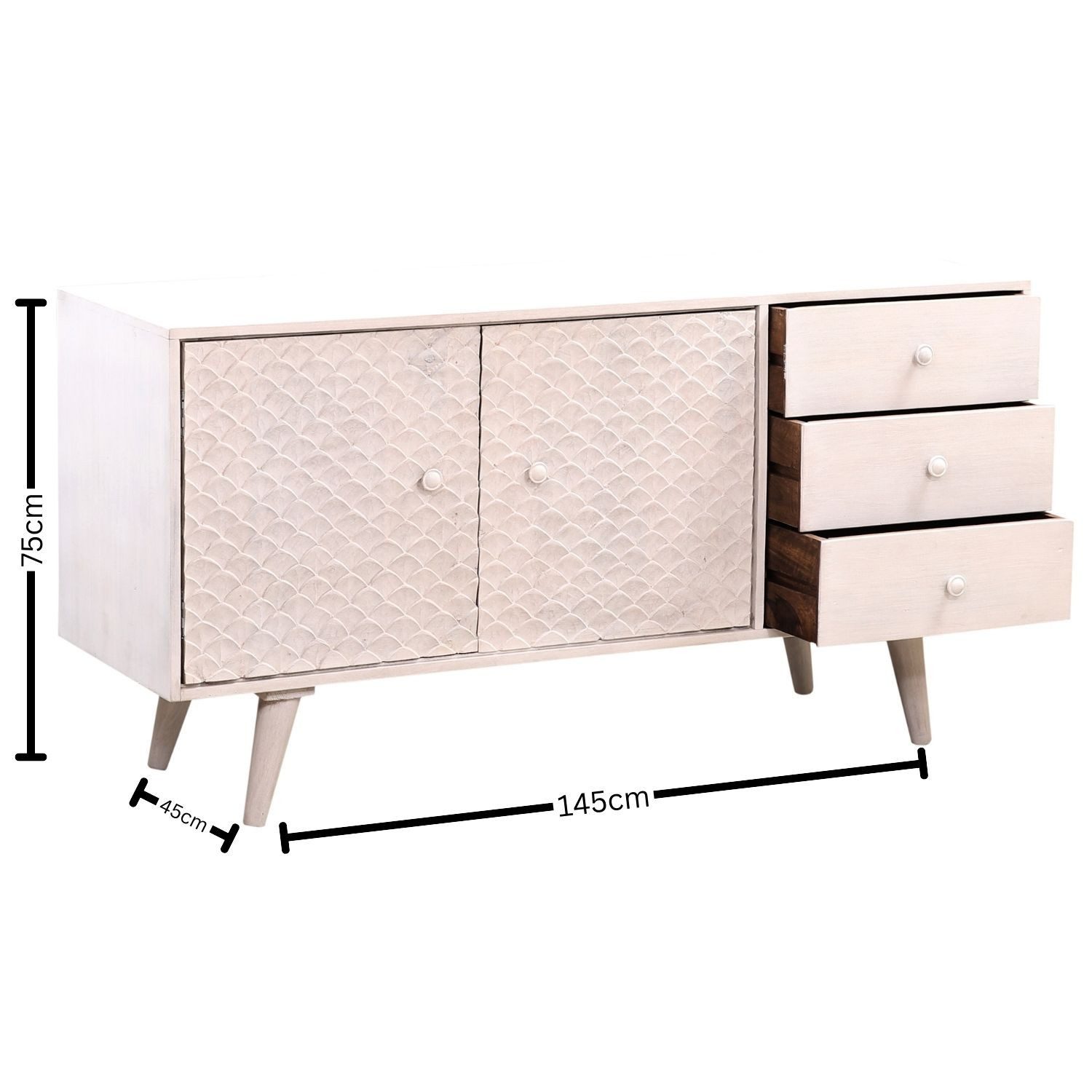 Marrakesch Orient & Mediterran Interior Lowboard Boho TV-Lowboard Mathis handgefertigt aus Mangoholz in Weiß 75 cm (1 St), Handarbeit