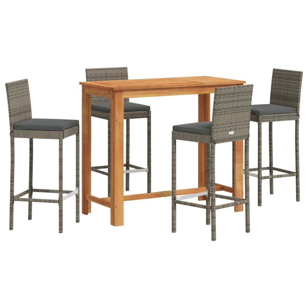 vidaXL Gartenlounge-Set 5-tlg. Gartenbar-Set Grau Massivholz und Poly Rattan, (4-tlg)