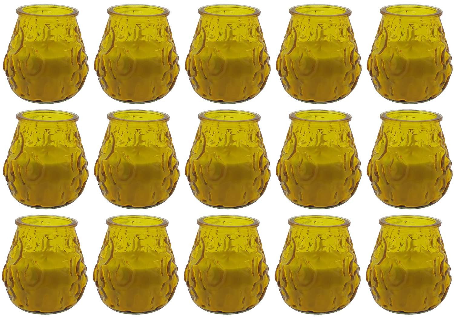 Jean Products Duftkerze 15 Citronella Kerzen Glas Gelb Mückenschutz Outdoor Ø70mm (Set, 15-tlg., Citronella Kerze im Glas), Mückenschutz Insektenschutz Zitronenduft Mückenabwehr Mückenschreck