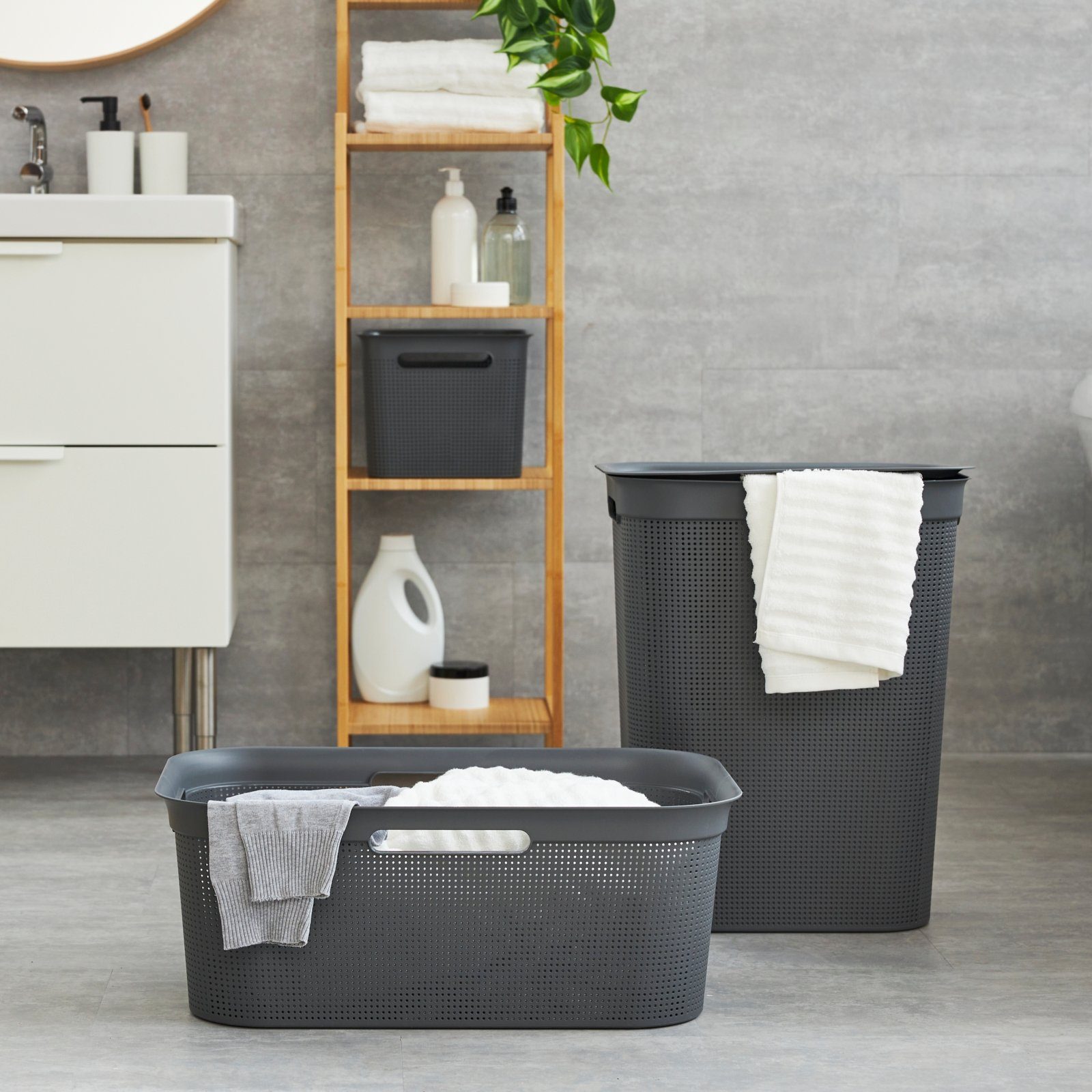 ROTHO Wäschekorb Brisen 4er-Set Wäschebox 40l (Wäschekorbset, 4er-Set), Flexibler Korb mit 4 Griffen – robust, stapelbar & belüftet – Bild 5 von 5