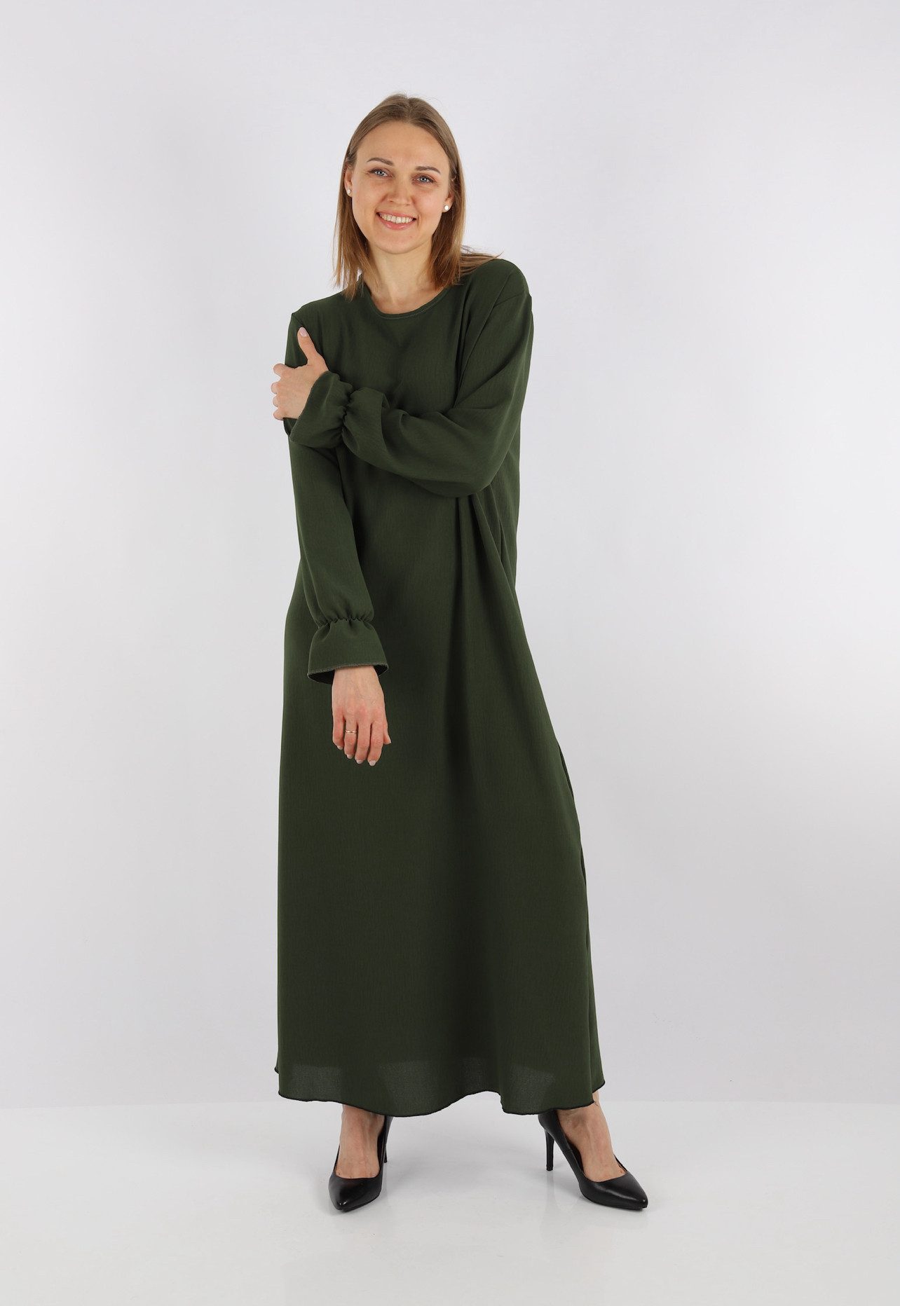 HELLO MISS Summer Dress Elegant Long Sleeve Abaya Dress Made of Jazz Fabric Summer Dress for Women in Solid Color
