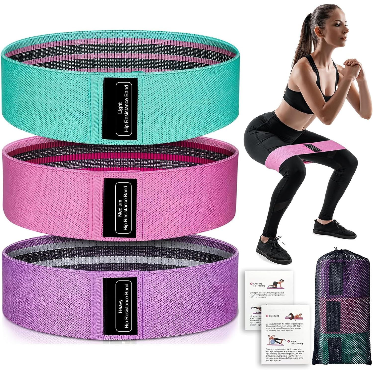 SURFOU Trainingsbänder Fitnessbänder Resistance Bands Set mit 3 Stärken Widerstandsbänder, Rutschfest, Elastisch mit Tragetasche für Pilates, Yoga, Krafttraining