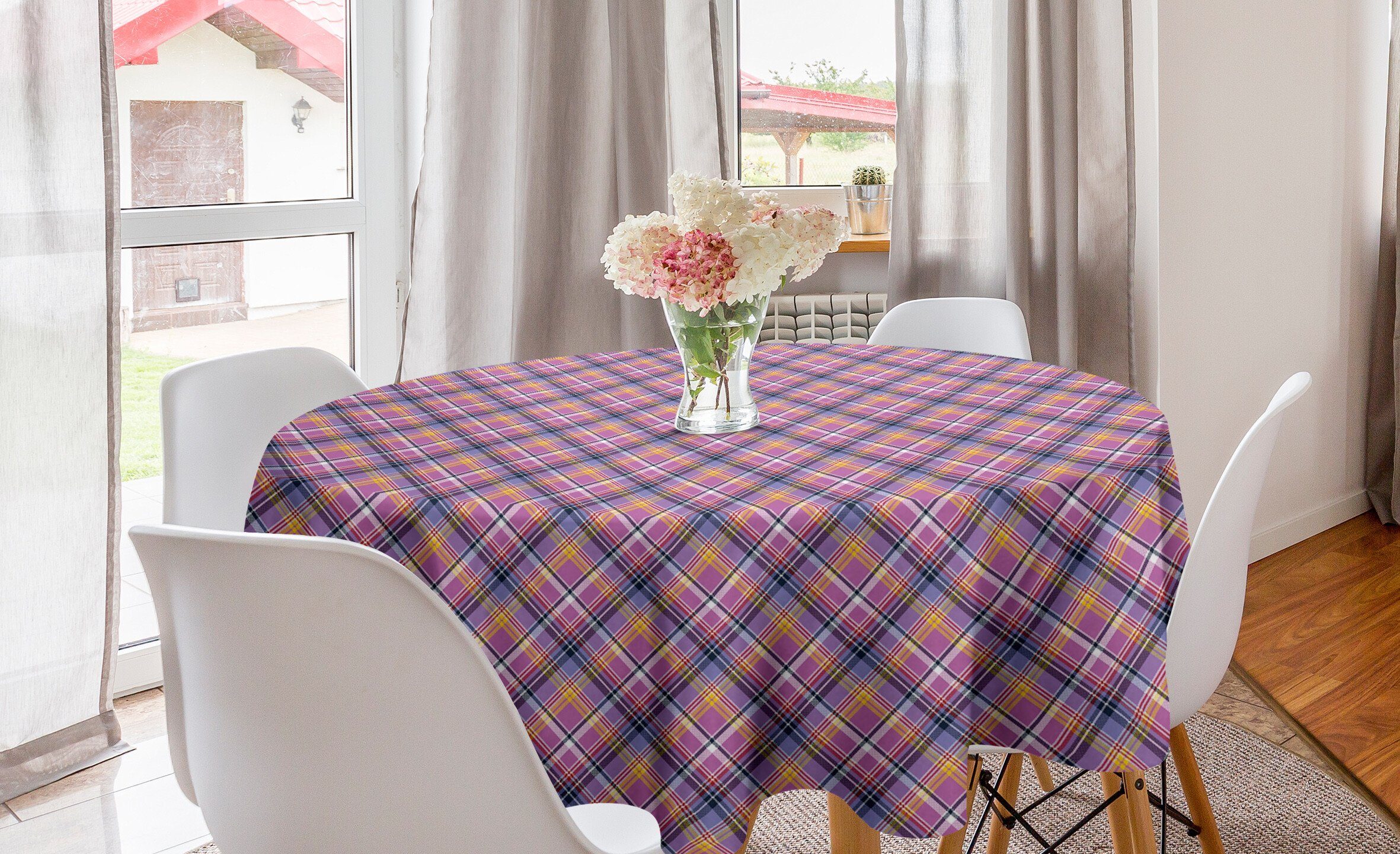 Lila Abakuhaus Dekoration, Karo-Plaid-Layout Tischdecke Kreis Esszimmer Abdeckung Küche für Tischdecke