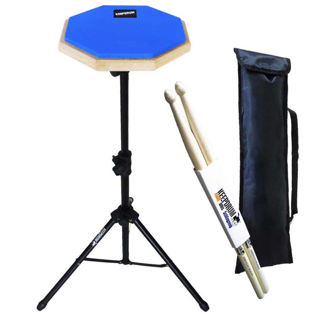 keepdrum Schlagzeug keepdrum DP-BL8 Practice Pad Blau mit Stativ und Sticks,mit Stativ, und Drumsticks