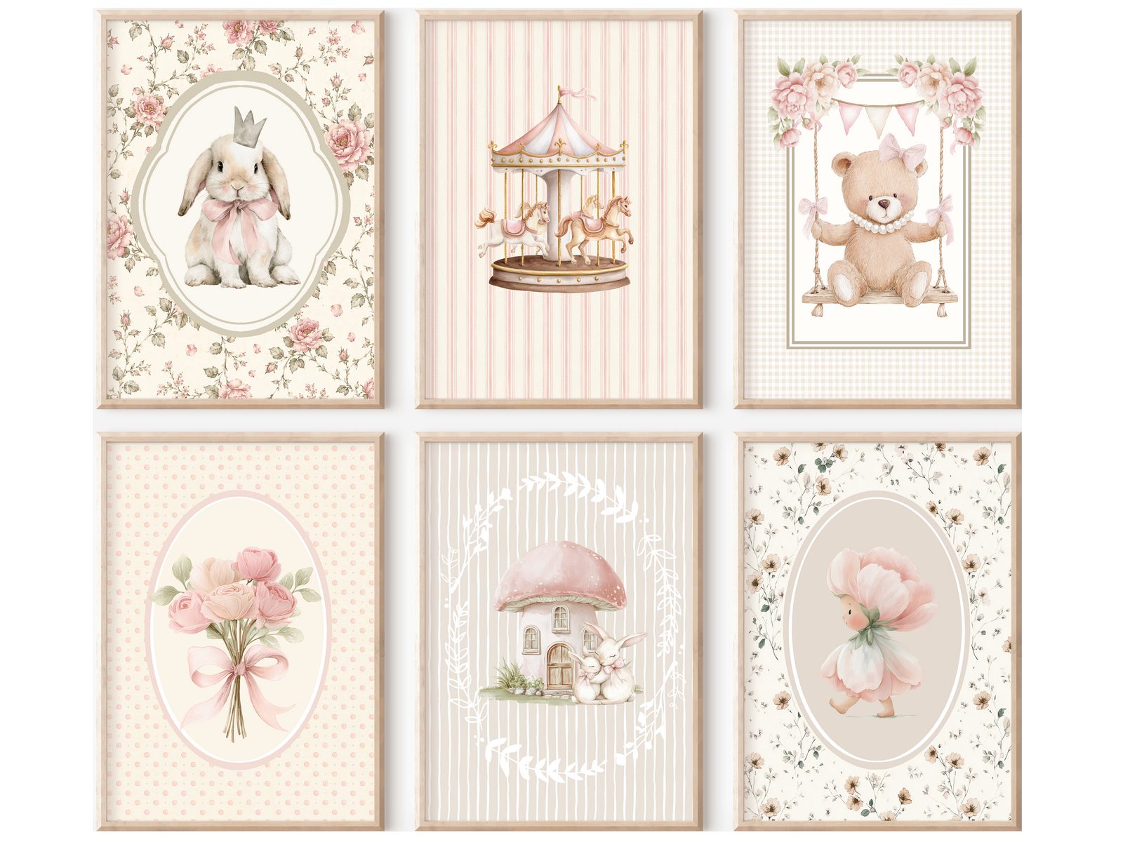 homestyle-accessoires Poster Kinderzimmer Bilderwand 6erSet Bilderset Babyzimmer BÄR NOSTALGIE, Hochformat, Künstlerpapier, ohne Rahmen