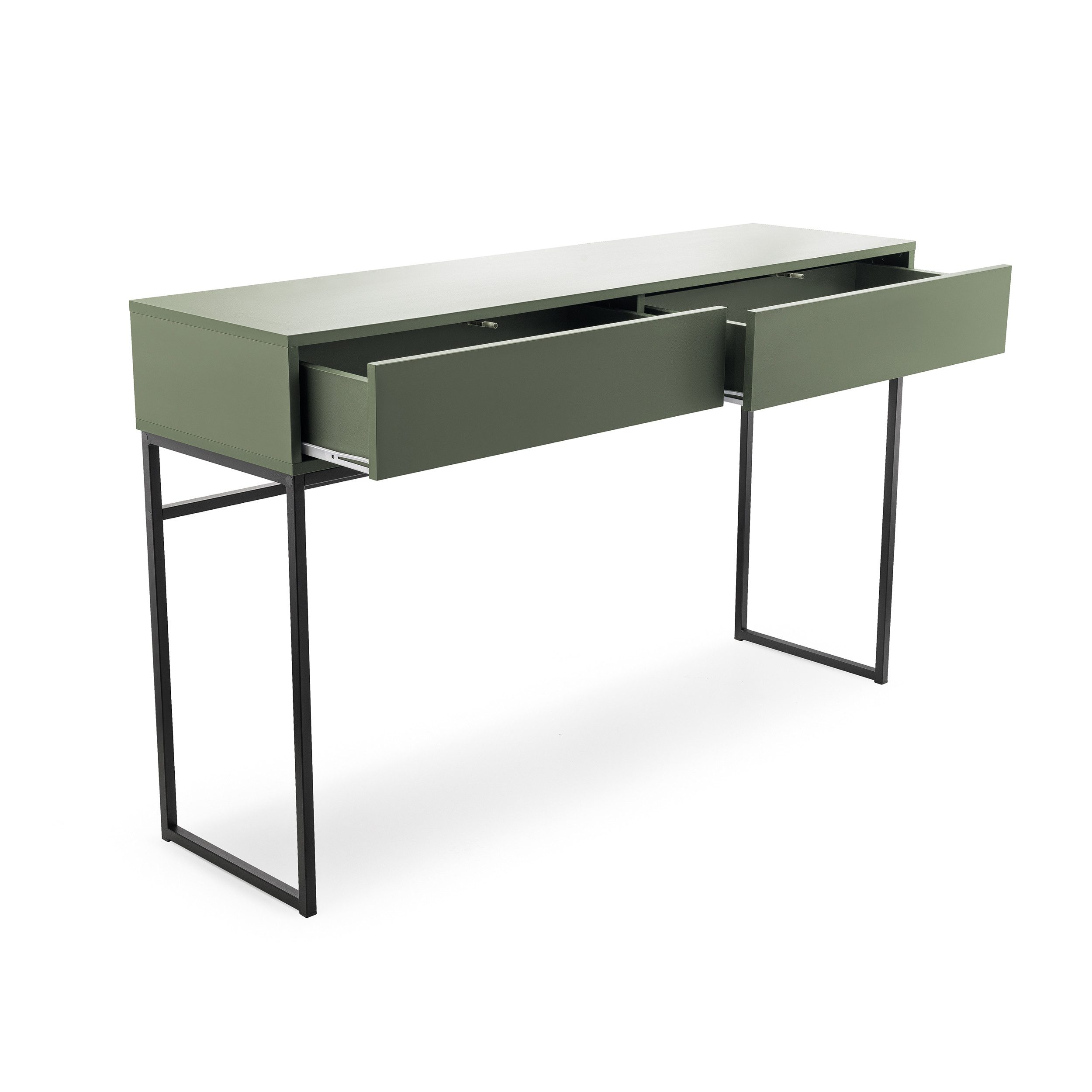 Beautysofa Schminktisch GIANA elegante grifflos mit 2 Schubladen (erhältlich in Sandbeige oder Flaschengrün), Breite: 137 cm – Bild 4 von 5