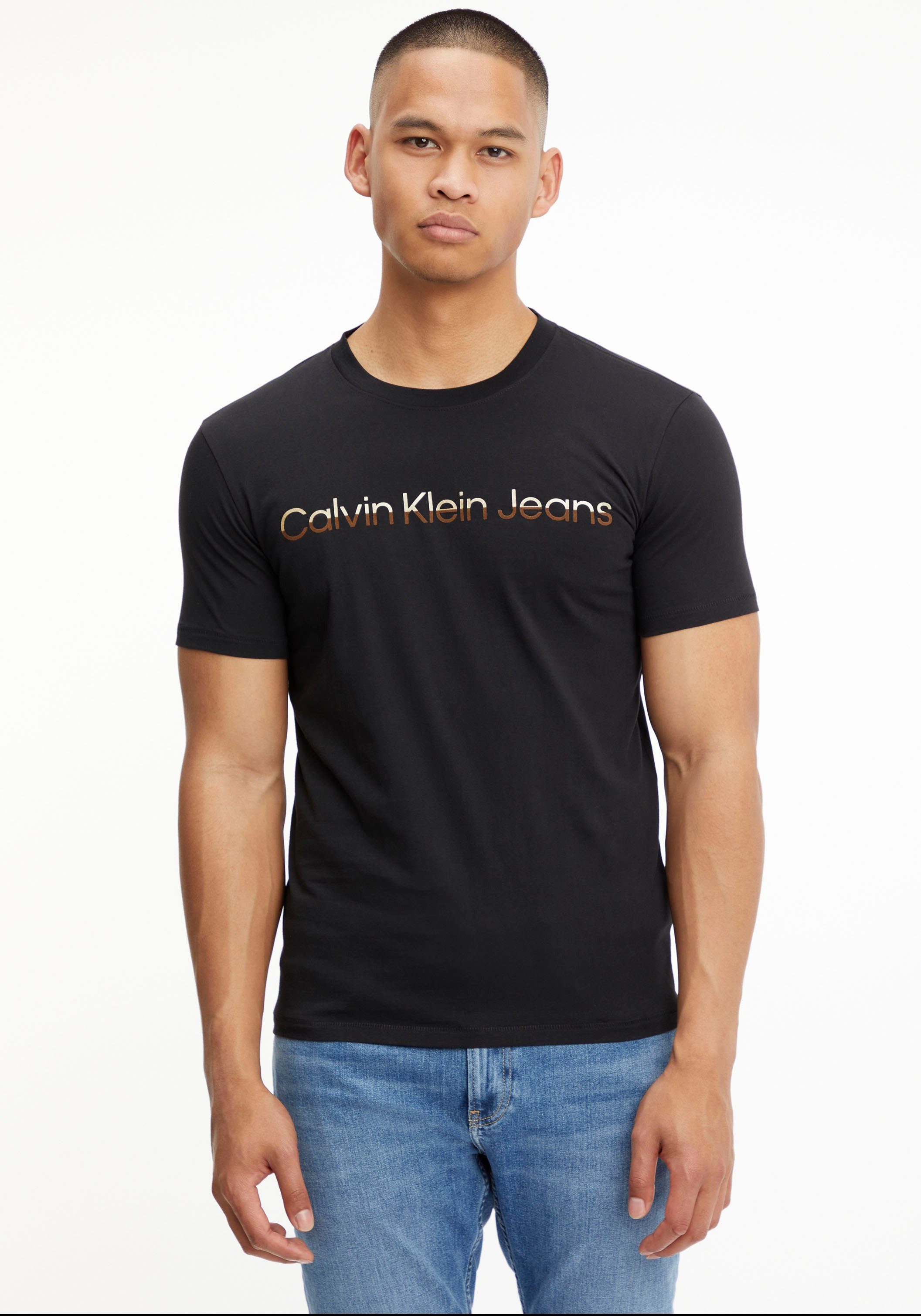 schwarz MIXED Logoschriftzug Jeans Klein Shirt Klein T-Shirt Calvin INSTITUTIONA mit Calvin