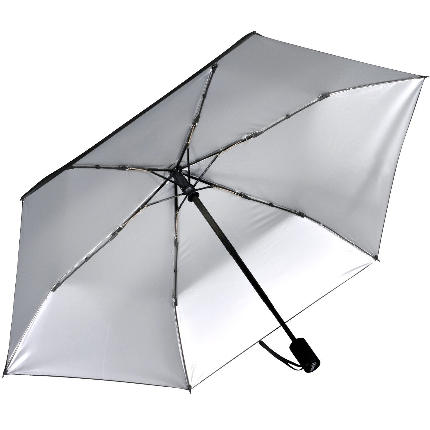 iX-brella Taschenregenschirm Sonnen-Regenschirm mit UPF 50+, UV-Hitze-Schutz, für Damen, mit Auf-Zu-Automatik, innen silber