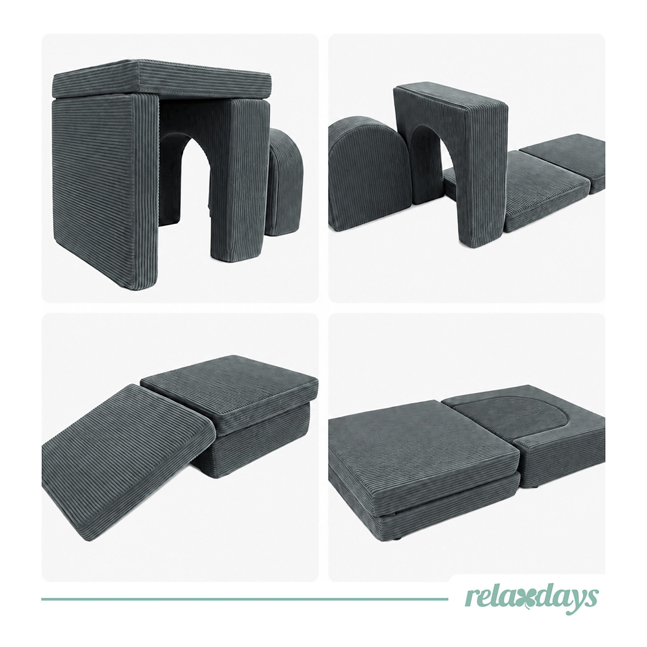 relaxdays Kindersitzgruppe 4-tlg. Kindersessel modular, (4-tlg), Anthrazit – Bild 5 von 5