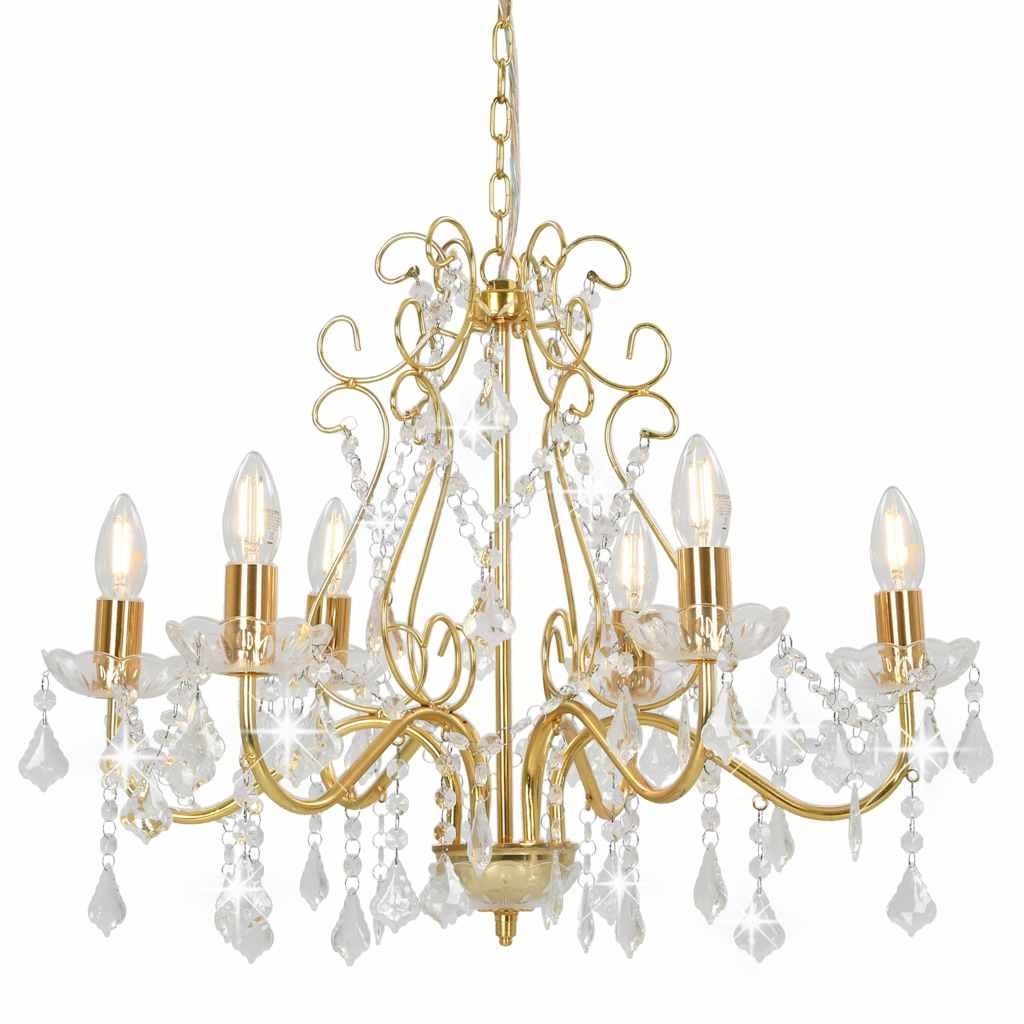 furnicato Deckenleuchte Exquisiter Kristall-Kronleuchter 60 x 44 cm in Gold und Transparent, Edle Pendelleuchte mit E14-Fassung für Esszimmer oder Flure