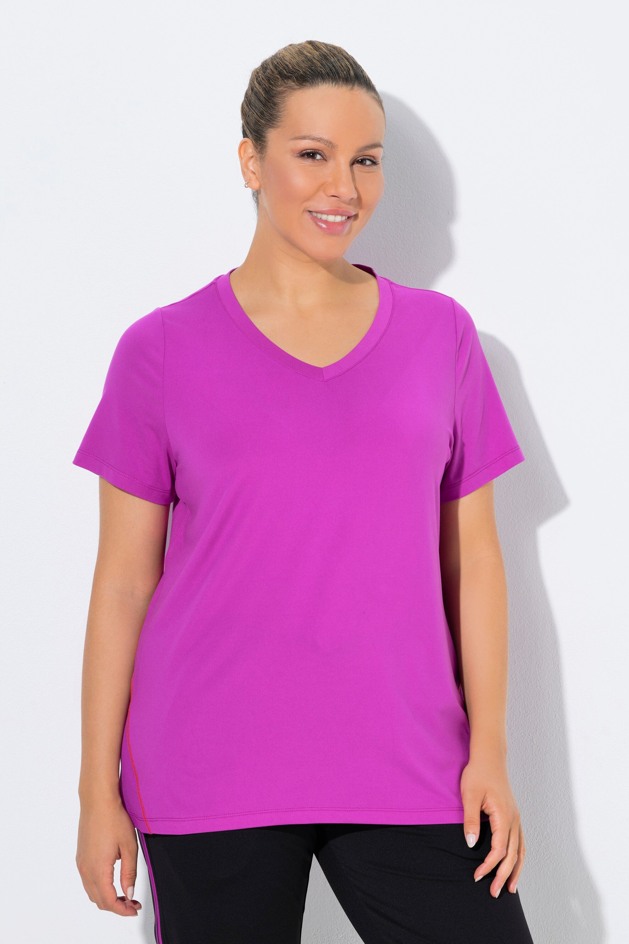 Ulla Popken T-Shirt Funktions-Shirt Slim V-Ausschnitt Halbarm recycelt