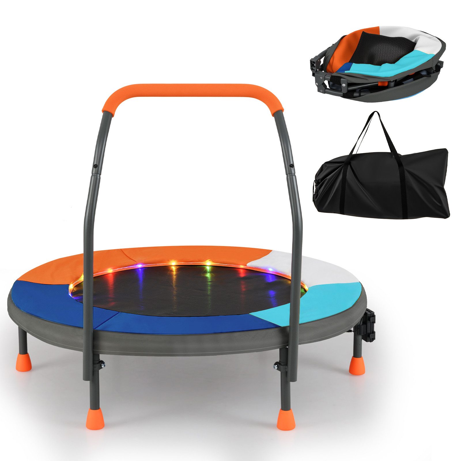 COSTWAY Kindertrampolin, Ø 90 cm, (1 tlg), Minitrampolin faltbar, mit Griff, Tragetasche